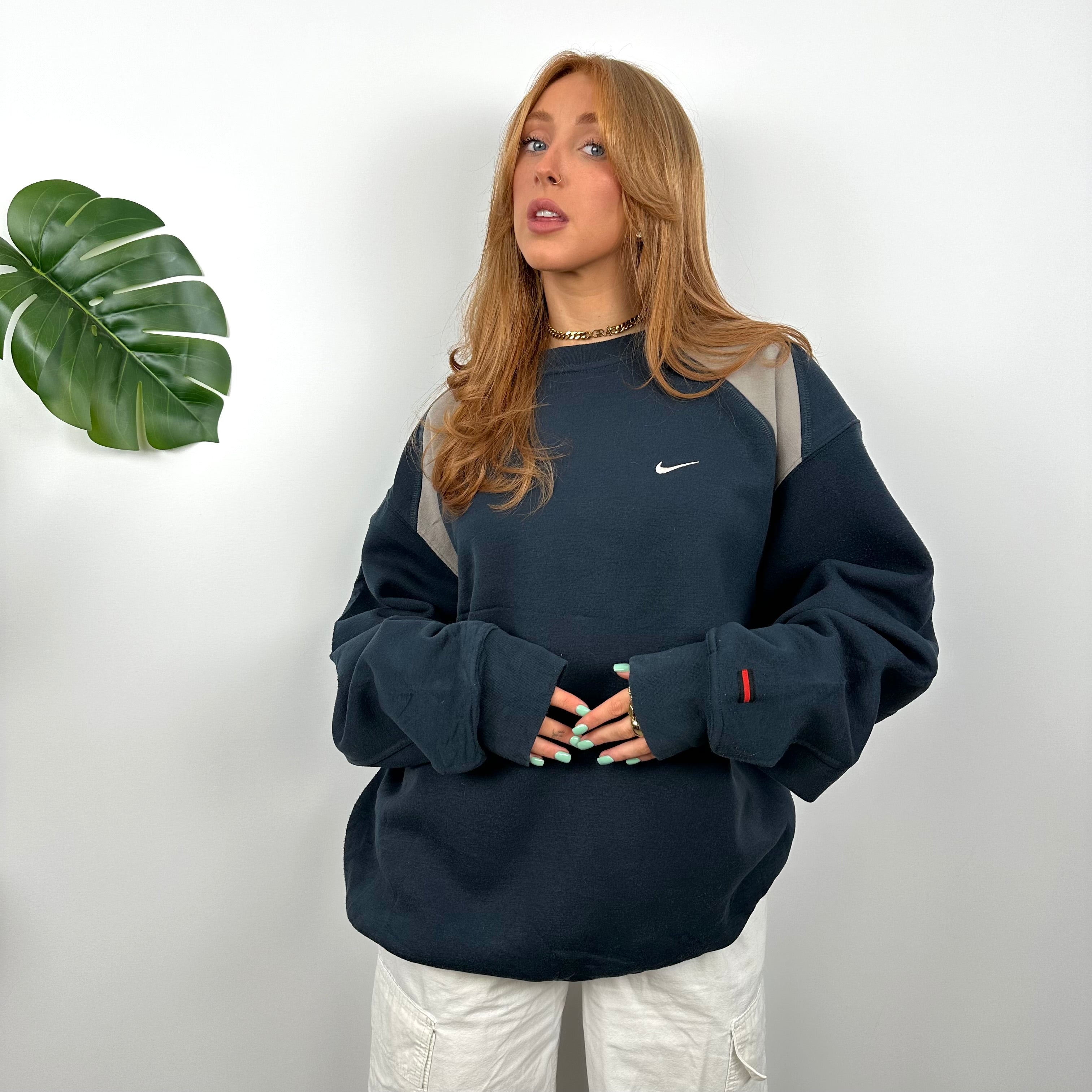 Nike Navy Embroidered Swoosh Sweatshirt (L)