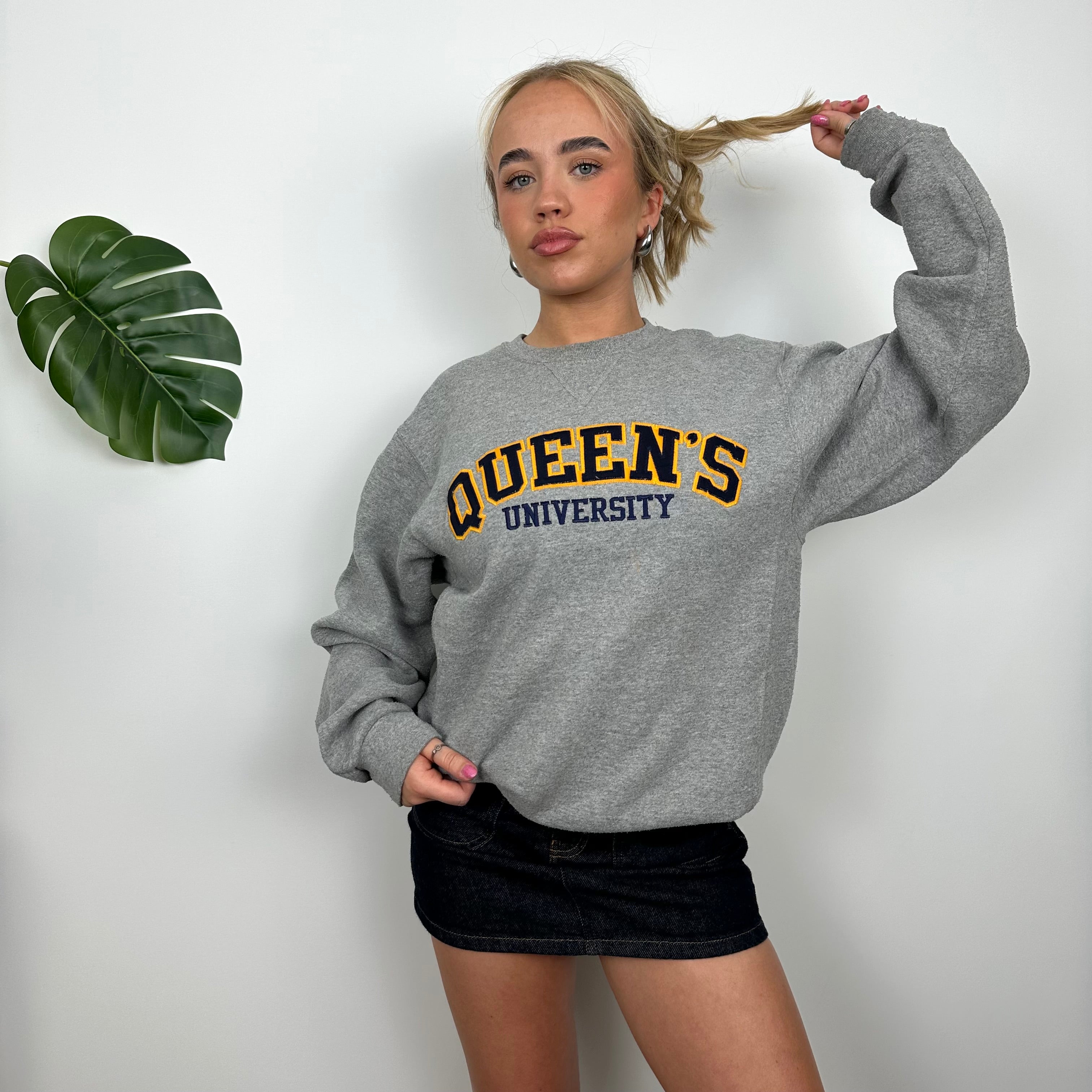 Queens University College Grey Embroidered Spell Out Sweatshirt (M)