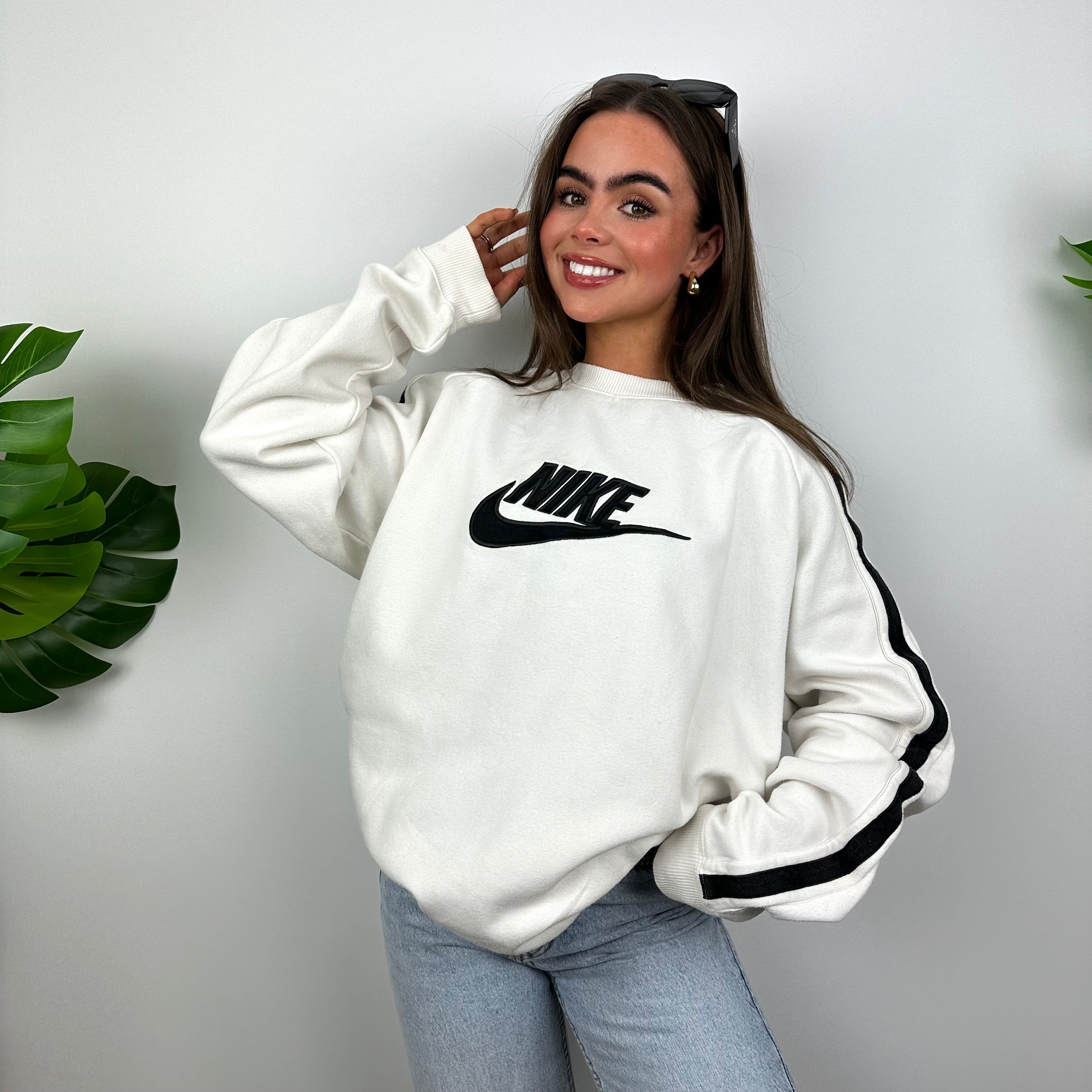 Nike White Embroidered Spell Out Sweatshirt (L)