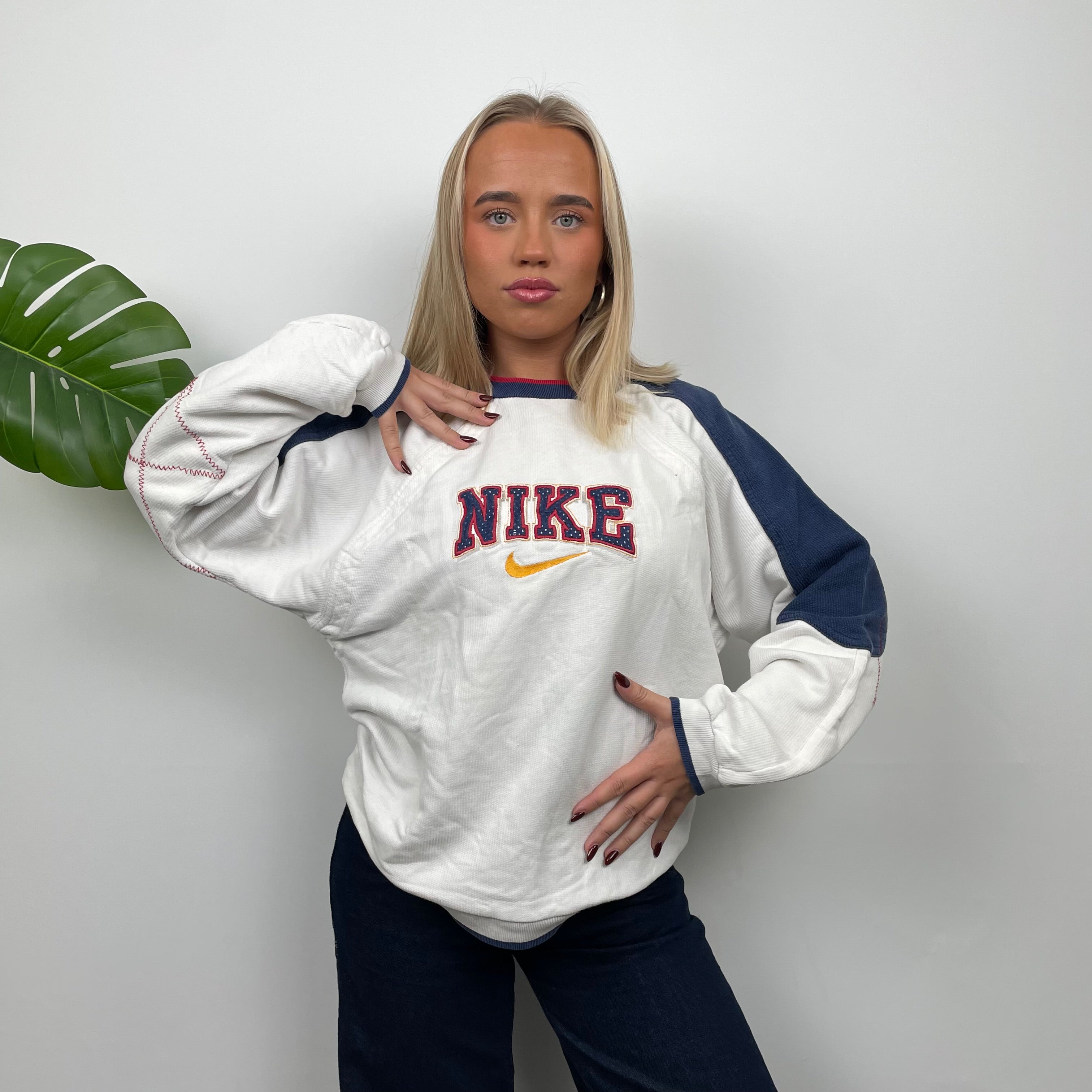 Nike RARE White Embroidered Spell Out Sweatshirt (M)