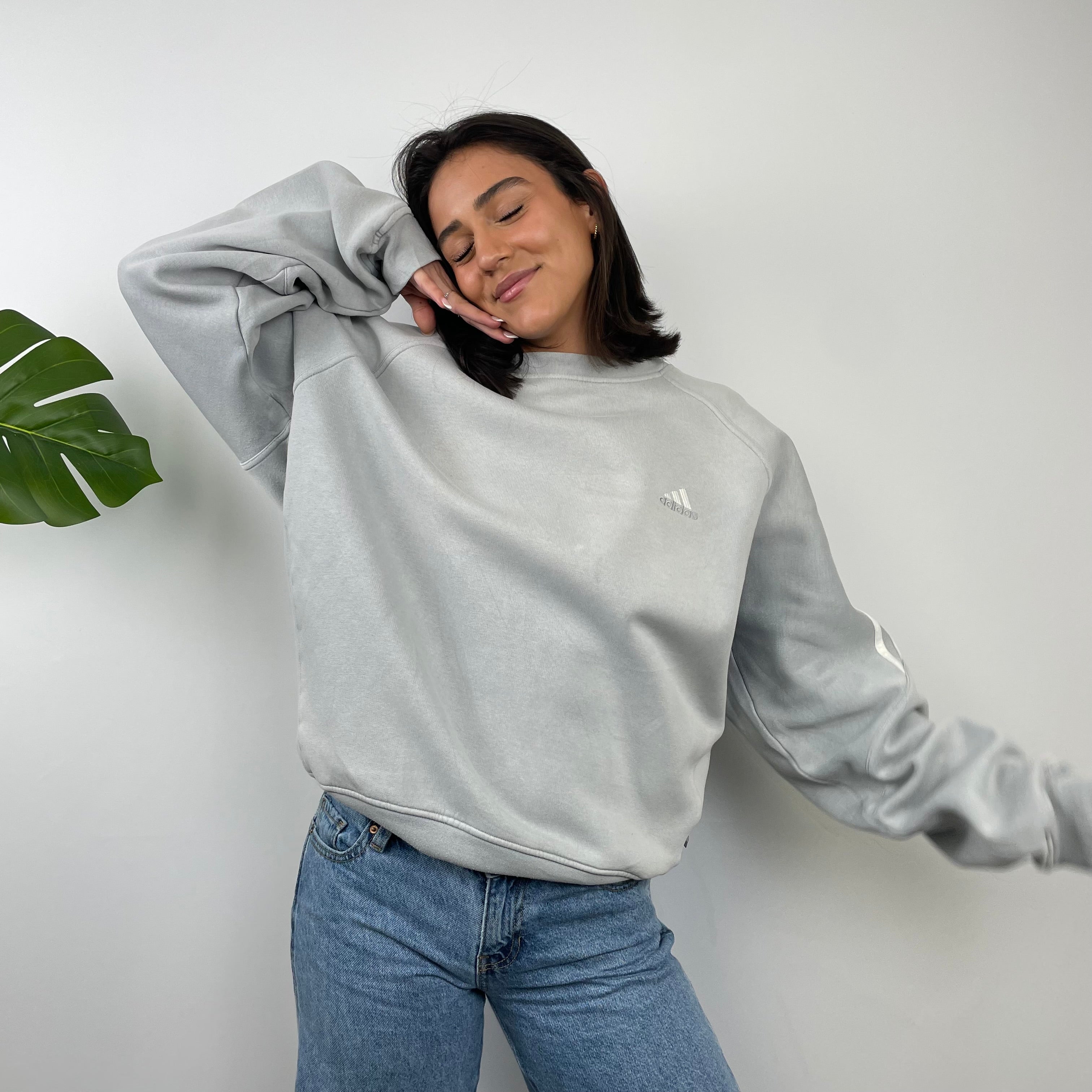 Adidas Grey Embroidered Spell Out Sweatshirt (L)