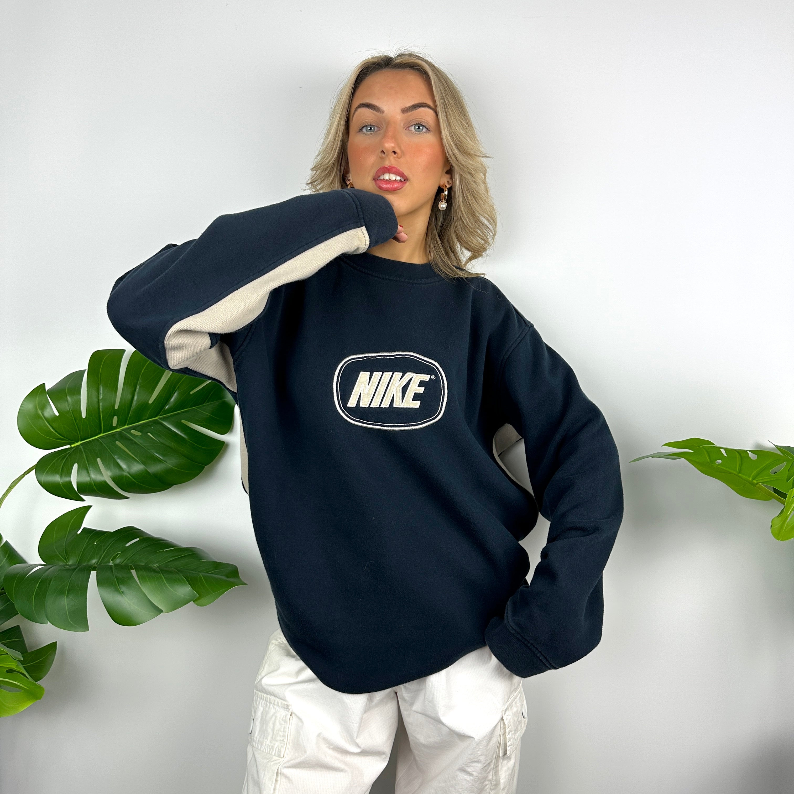 Nike Navy Embroidered Spell Out Sweatshirt (L)