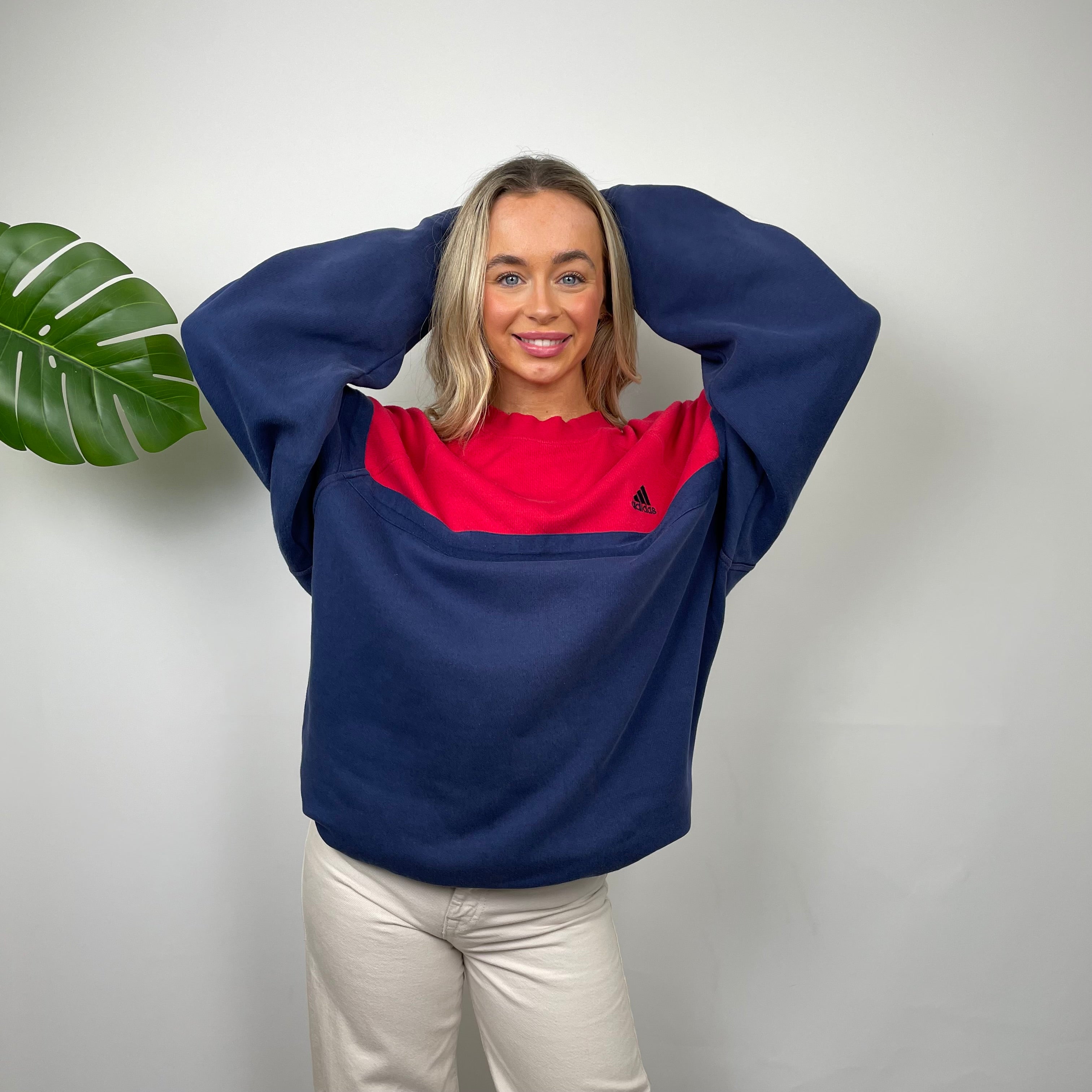 Adidas Red & Navy Embroidered Spell Out Sweatshirt (L)