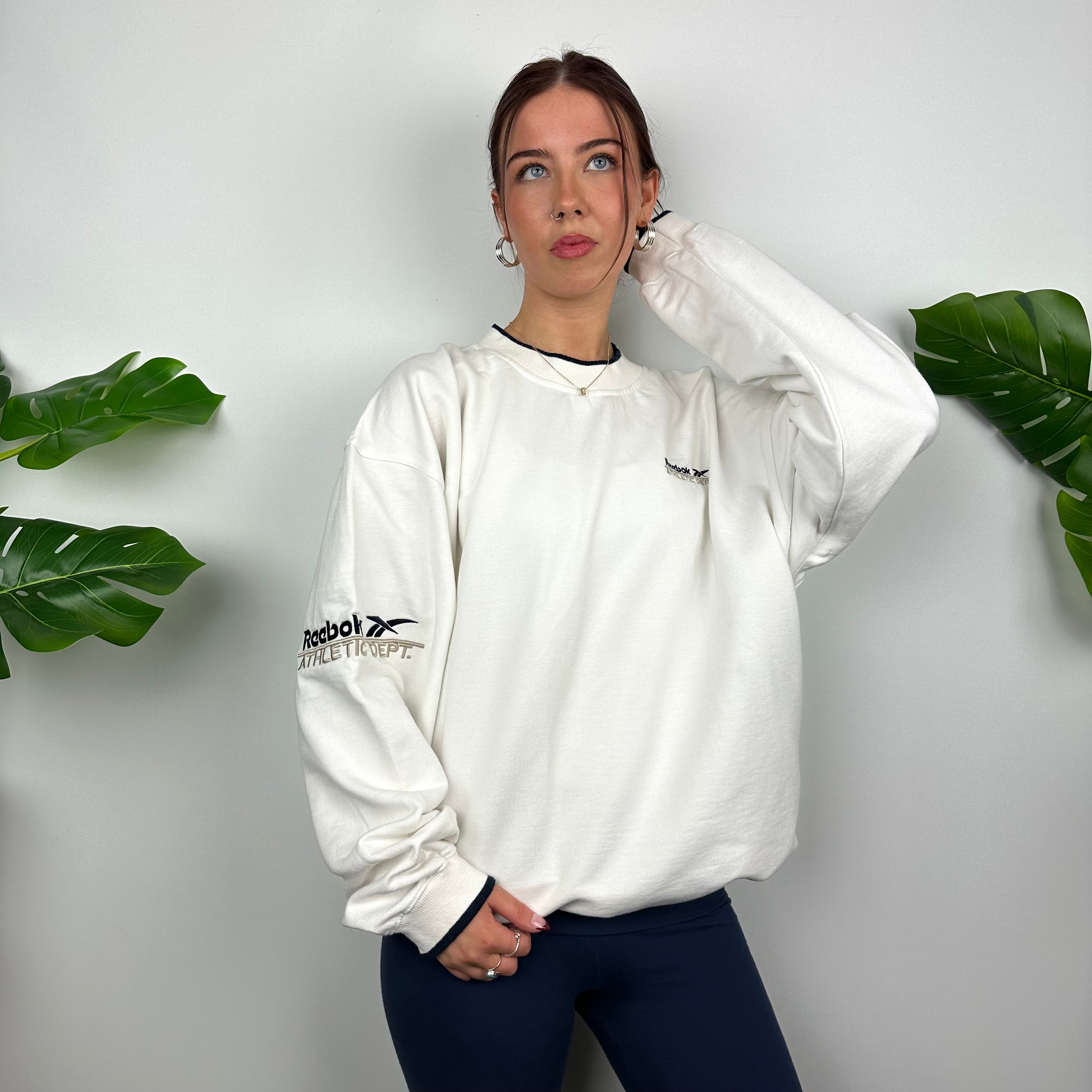 Reebok White Embroidered Spell Out Sweatshirt (L)