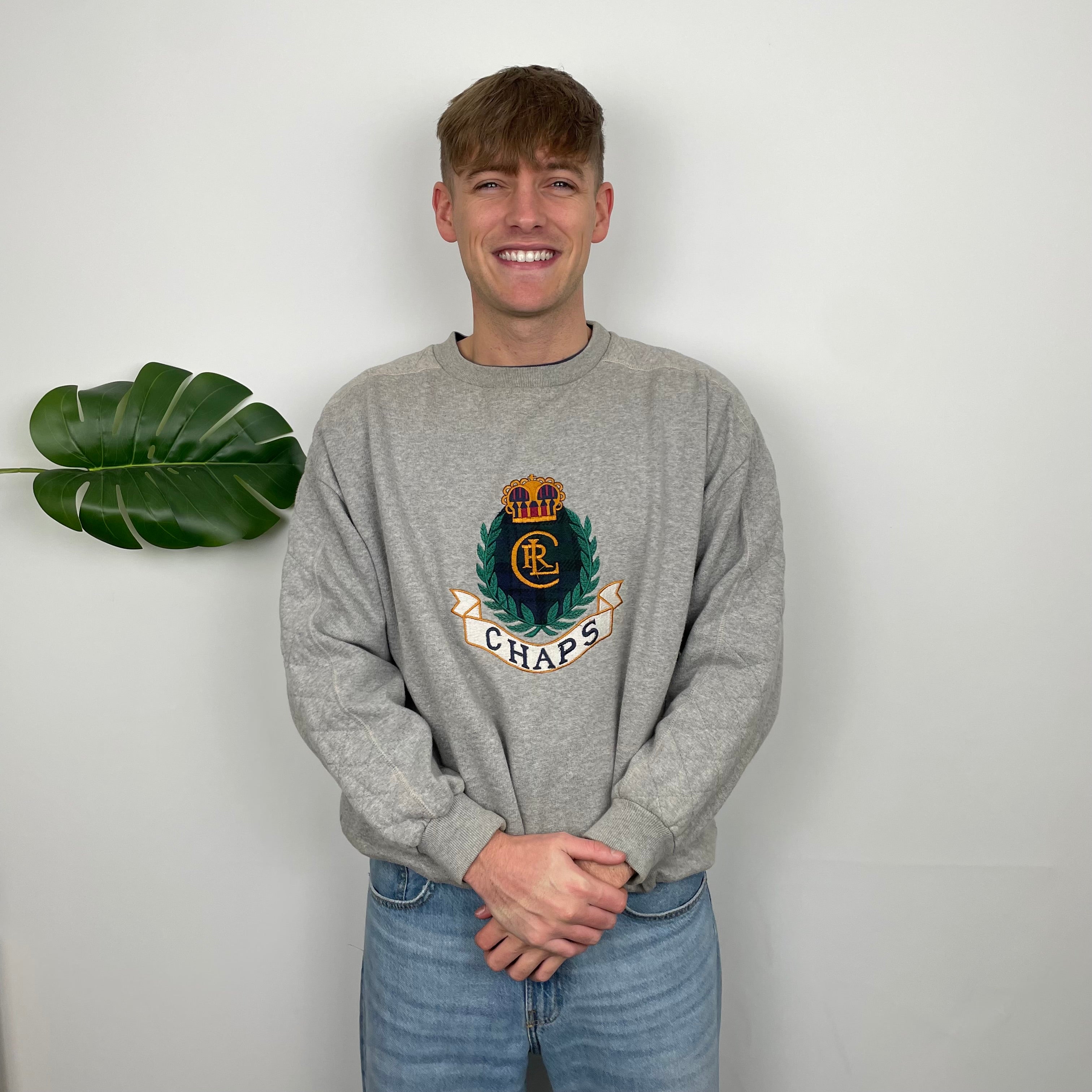 Chaps Ralph Lauren Grey Embroidered Spell Out Sweatshirt (L)