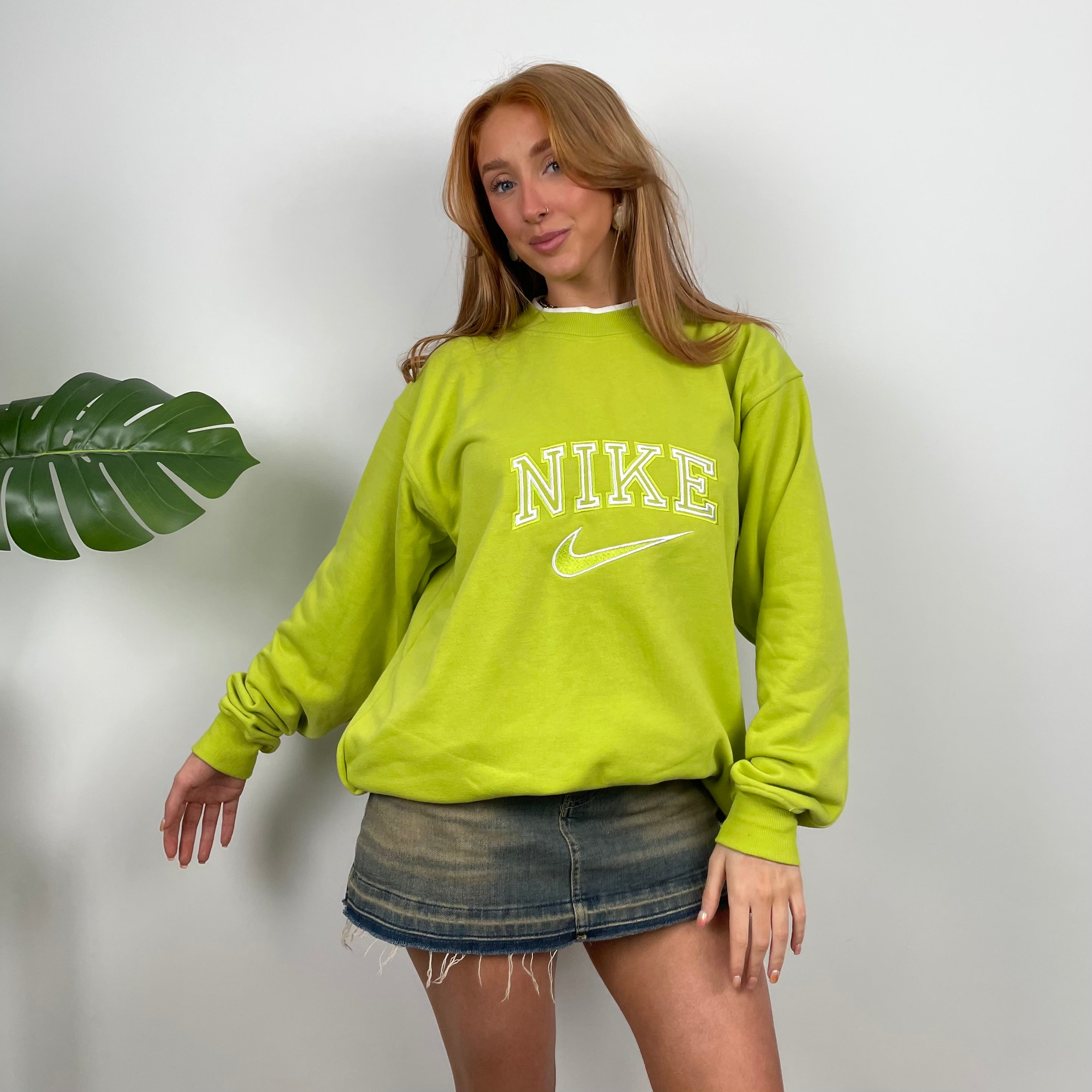 Nike Lime Green Embroidered Spell Out Sweatshirt (L)