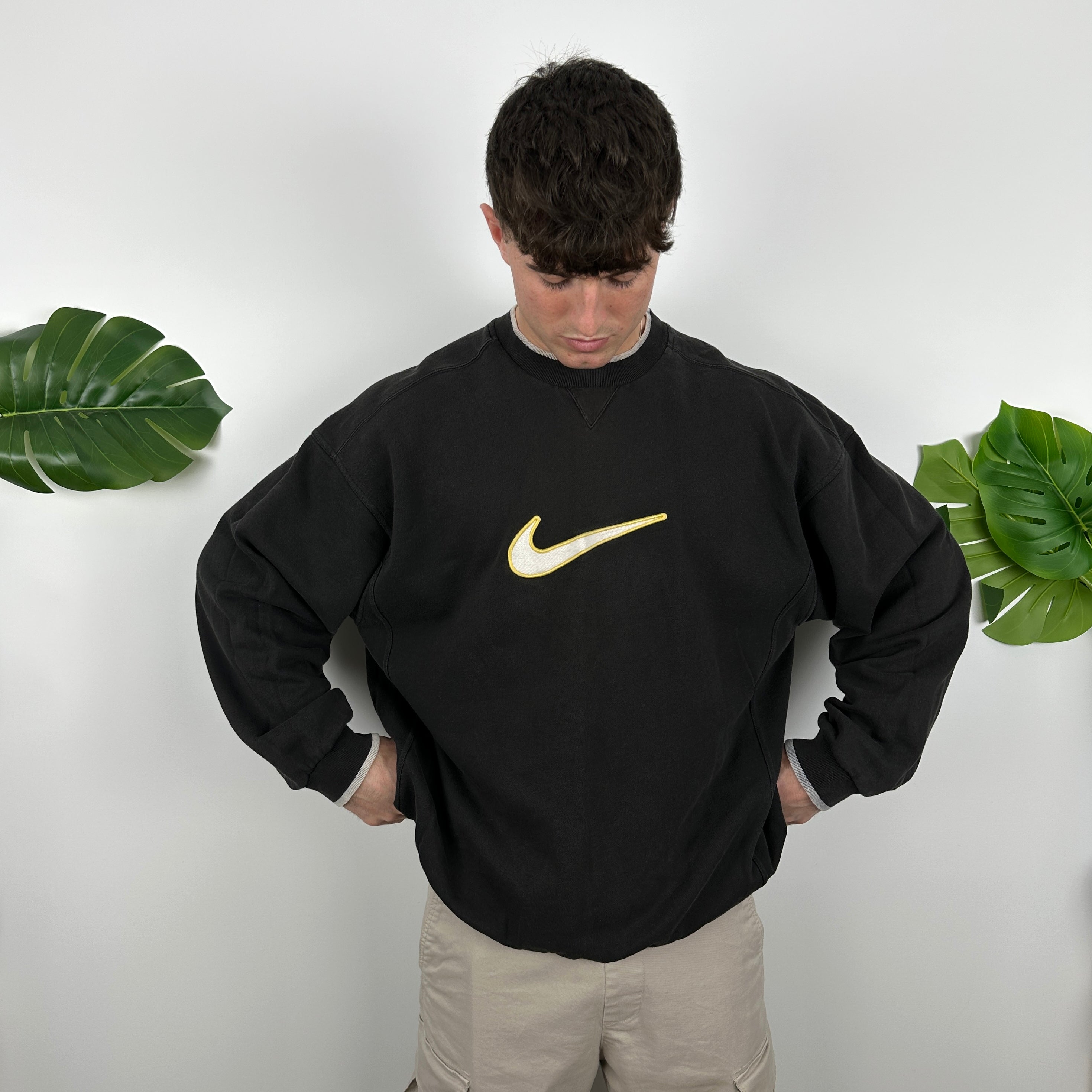 Nike Black Embroidered Swoosh Sweatshirt (XL)