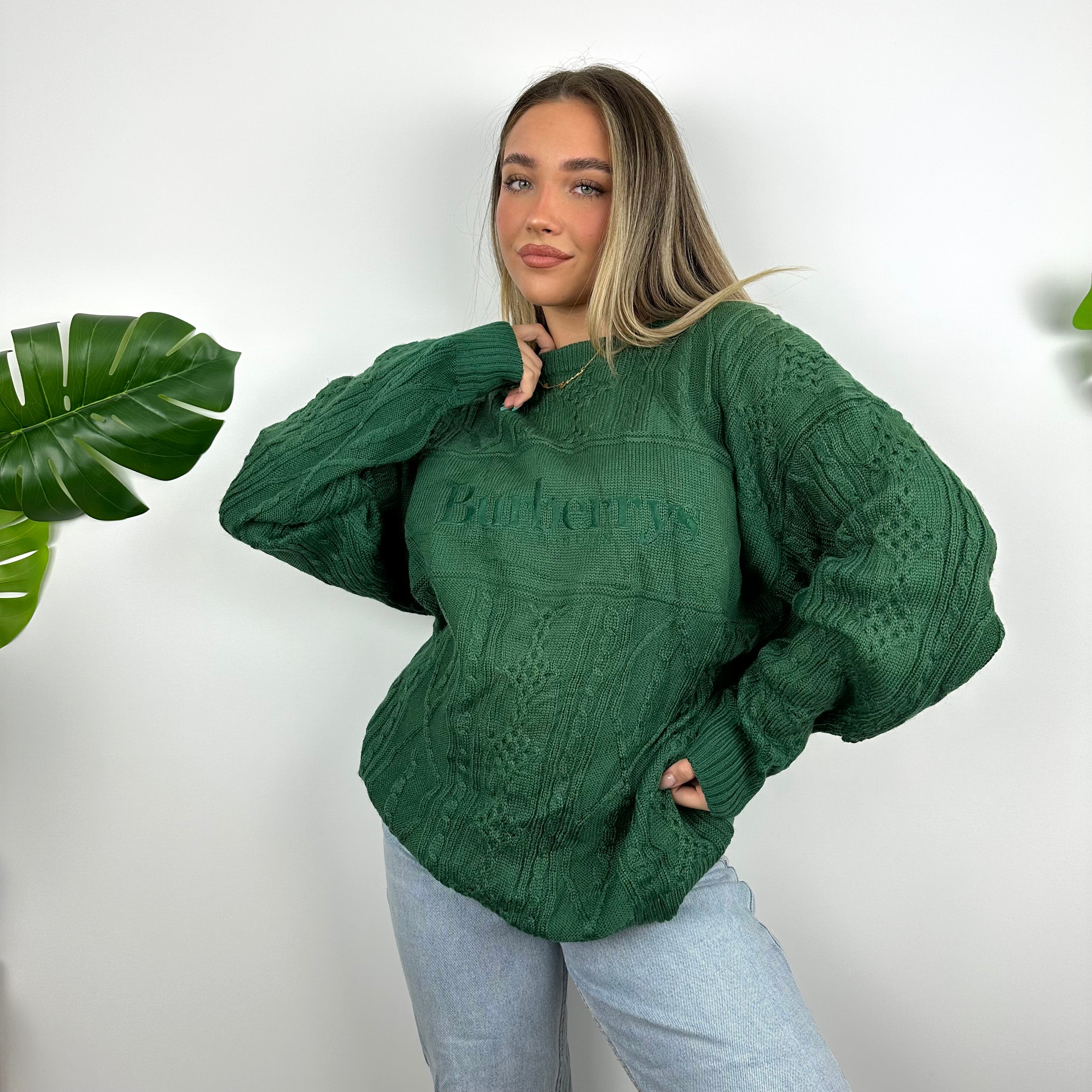 Burberry Rare Knitted Green Embroidered Spell Out Sweater (XL)