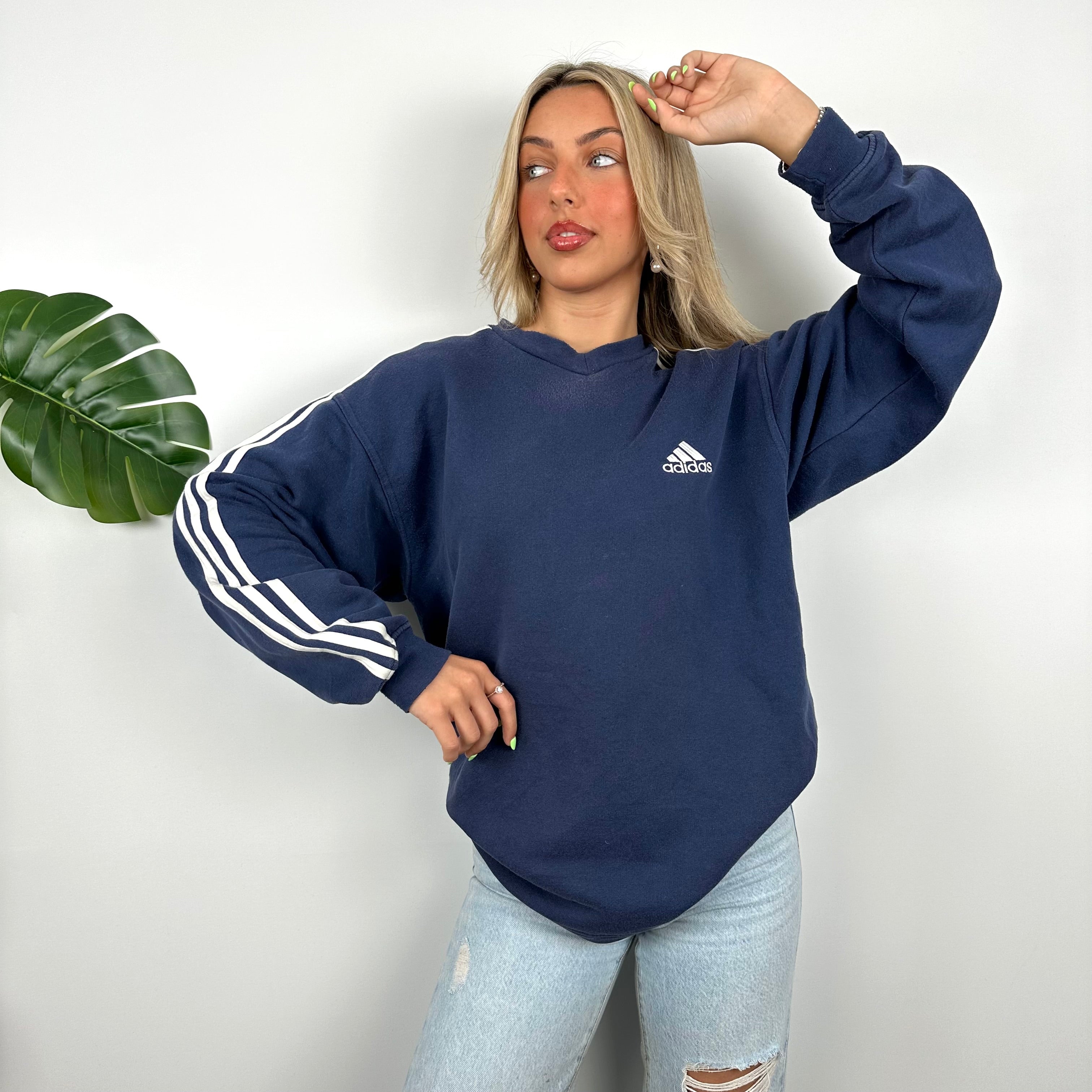 Adidas Navy Embroidered Spell Out Sweatshirt (L)