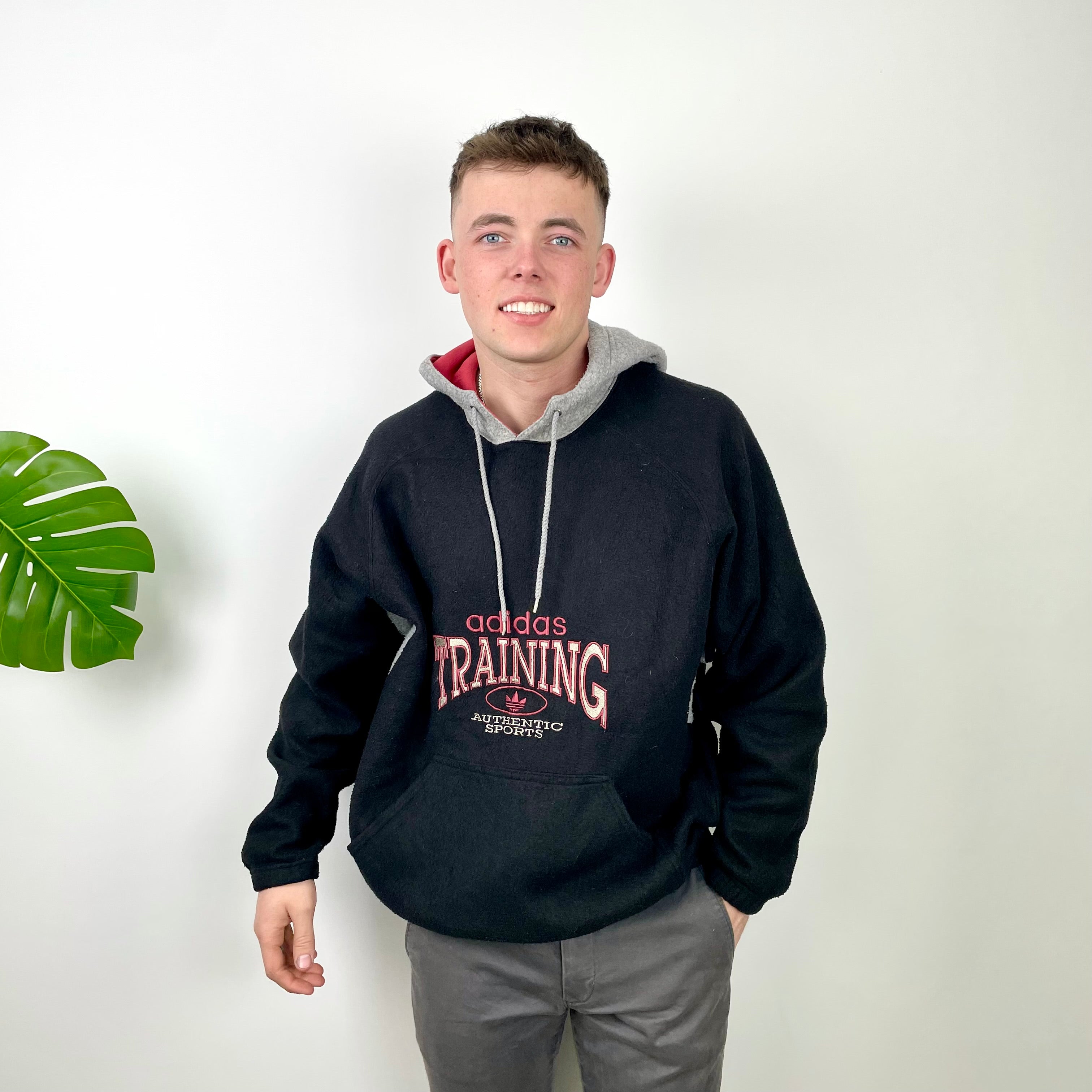 Adidas Training Navy Embroidered Spell Out Teddy Bear Fleece Hoodie (XL)