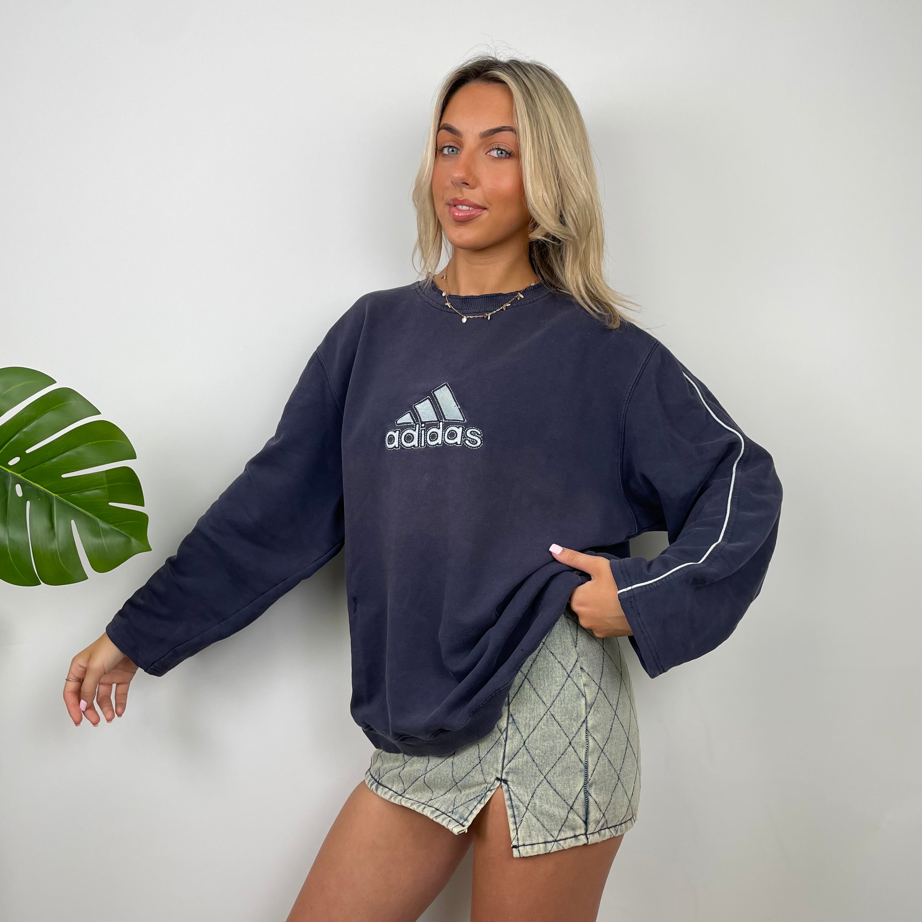 Adidas Navy Embroidered Spell Out Sweatshirt (L)