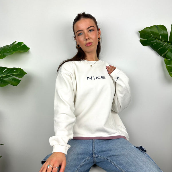 Nike White Embroidered Spell Out Sweatshirt (S)