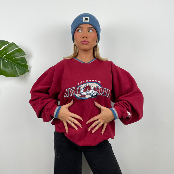 Colorado Avalanche Maroon Embroidered Spell Out Sweatshirt (L)