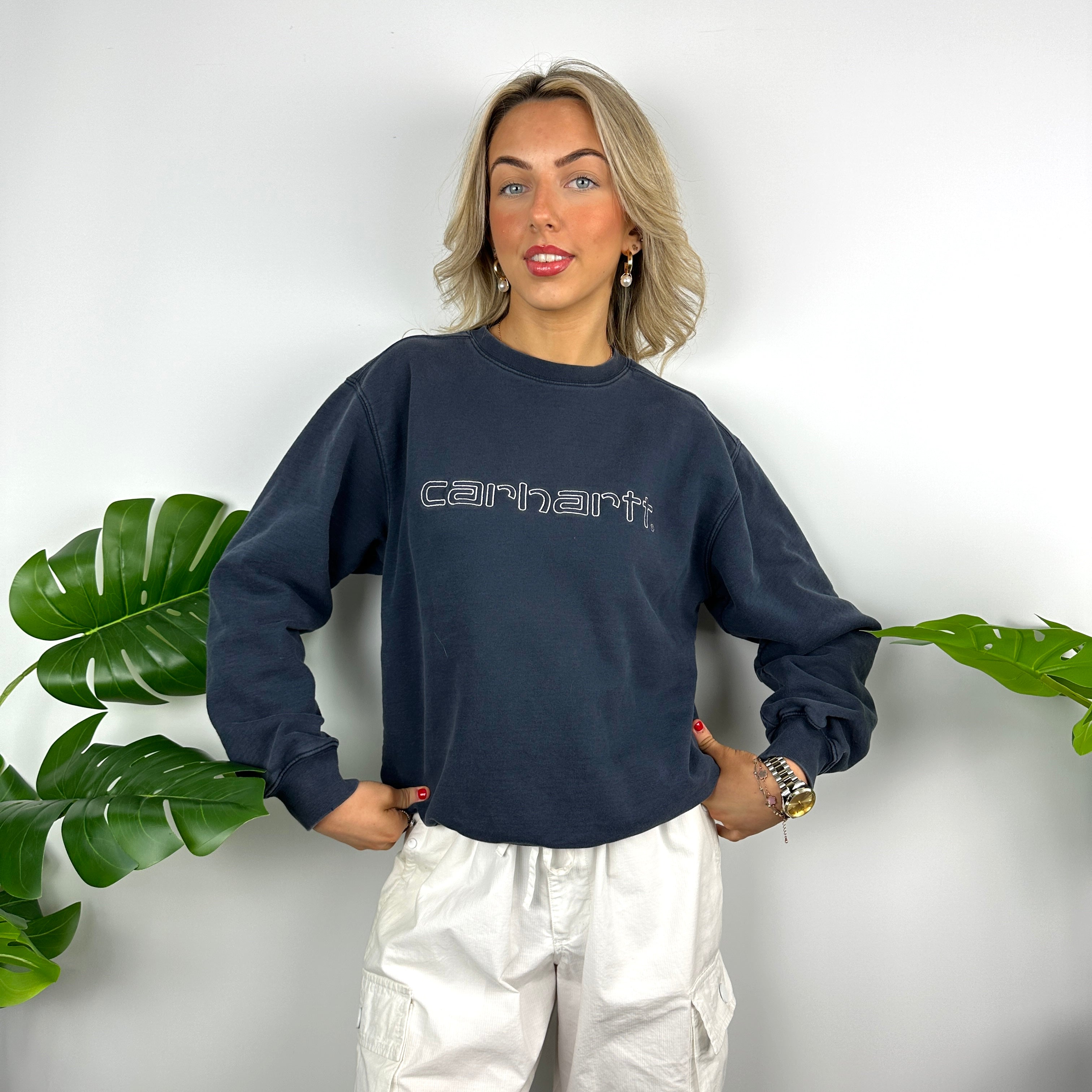 Carhartt Navy Embroidered Spell Out Sweatshirt (S)