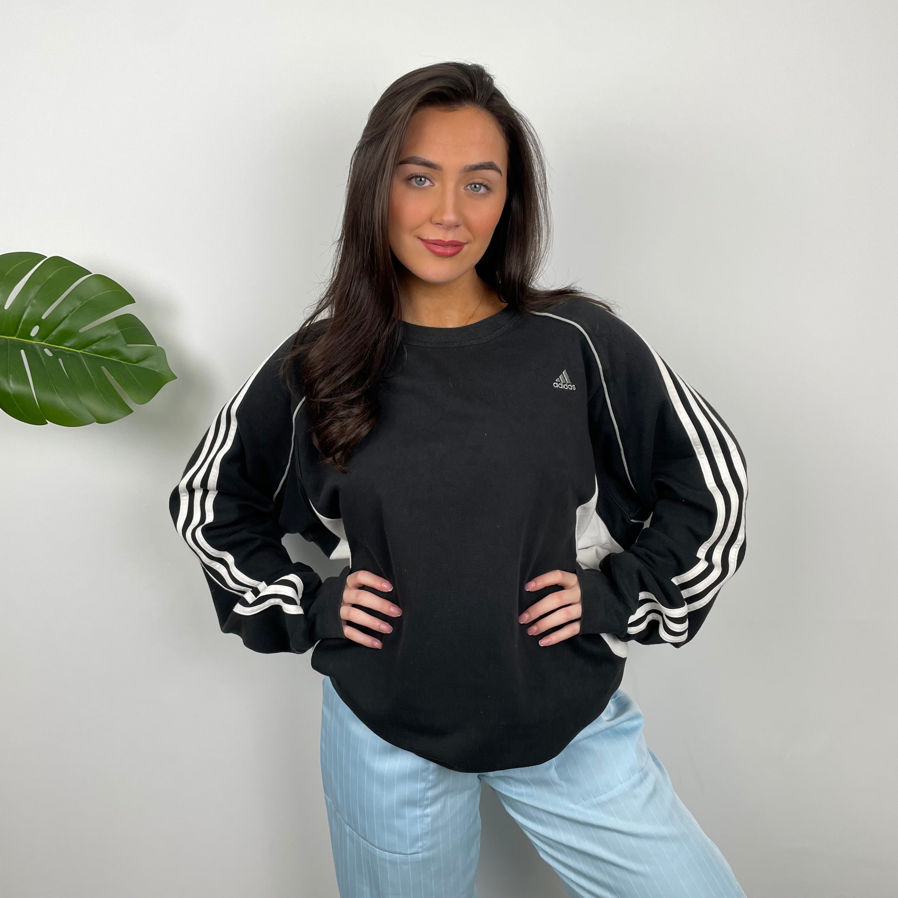 Adidas Black & White Embroidered Spell Out Sweatshirt (L)