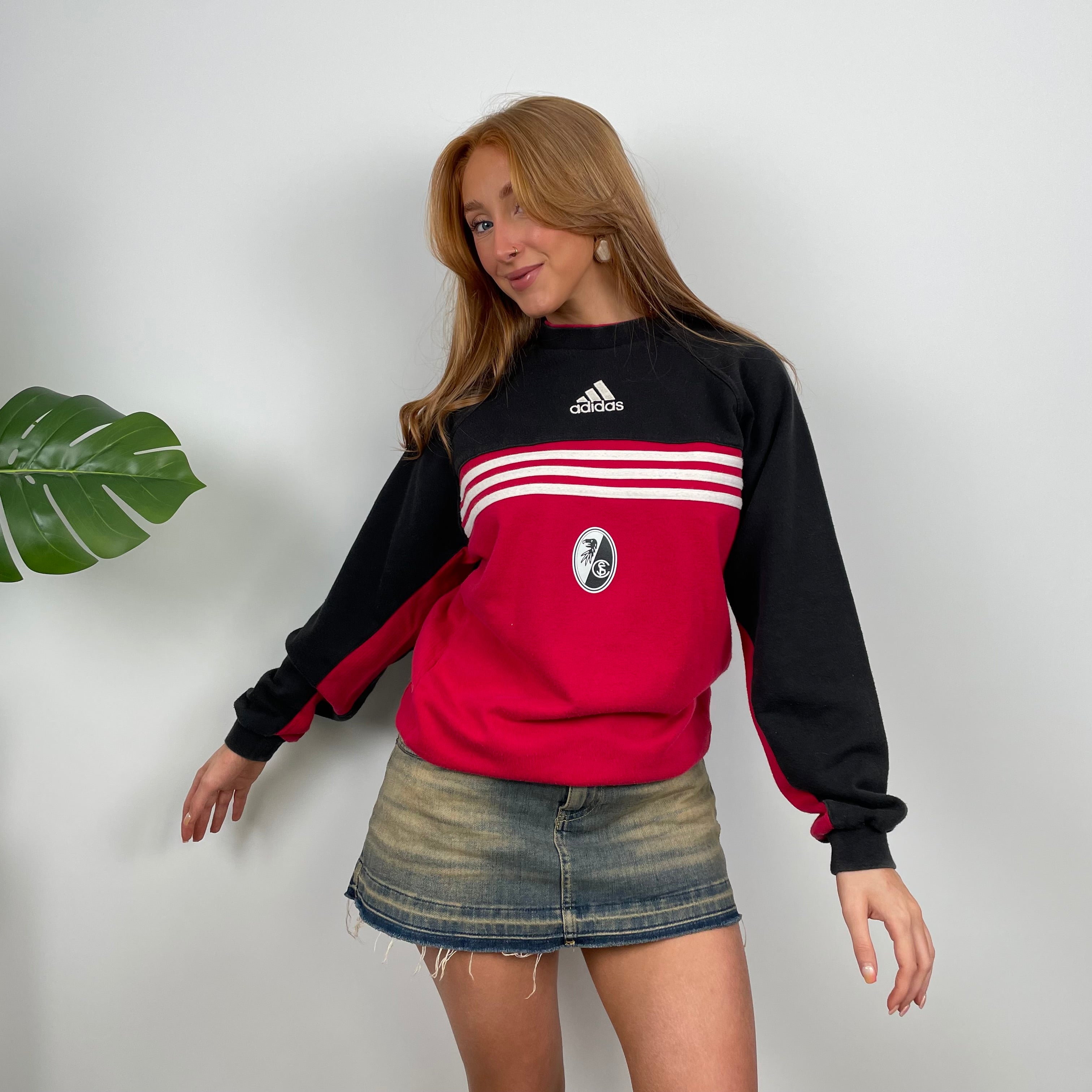 Adidas Black & Red Embroidered Spell Out Sweatshirt (M)