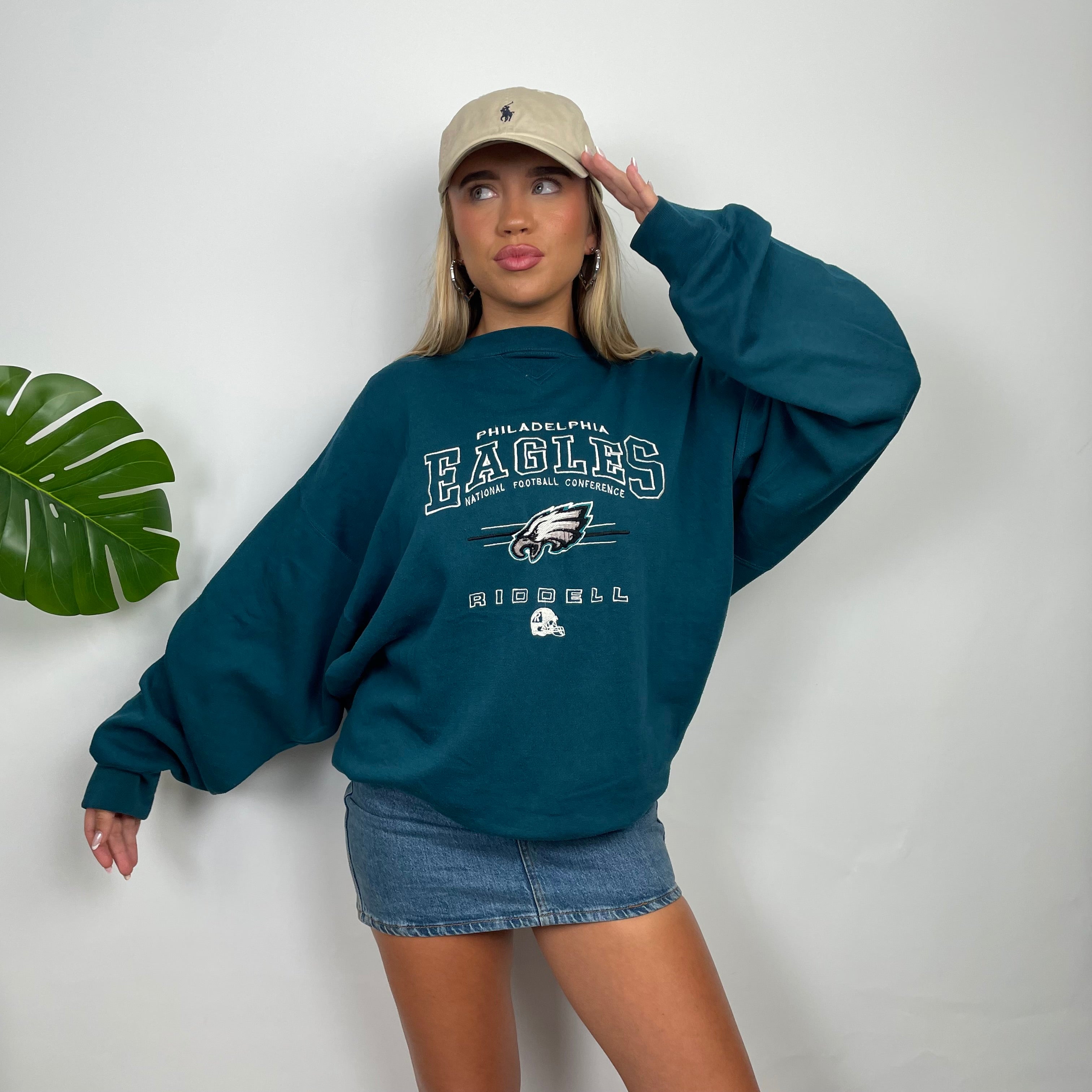 Philadelphia Eagles NFL Green Embroidered Spell Out Sweatshirt (L)