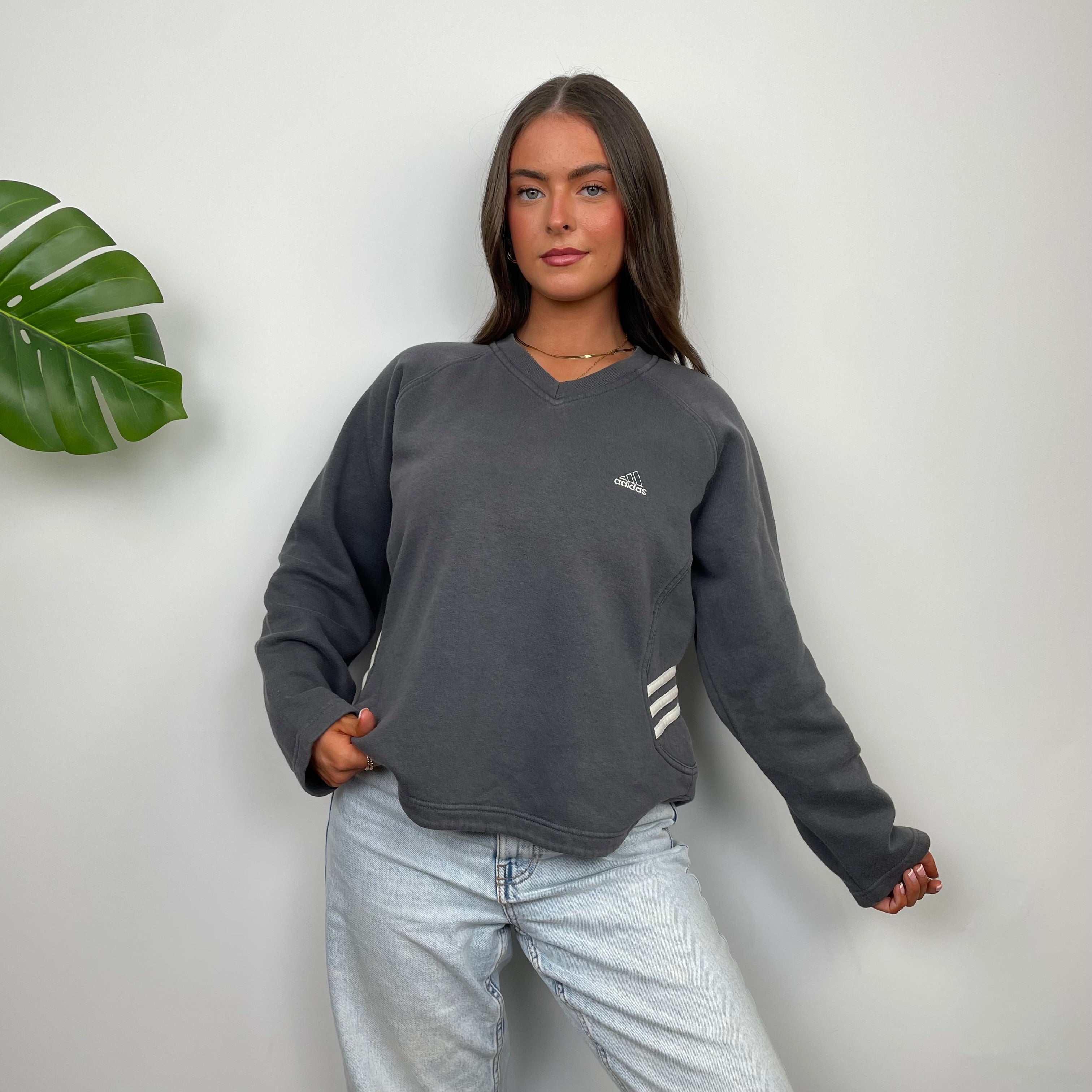 Adidas Grey Embroidered Spell Out Sweatshirt (S)