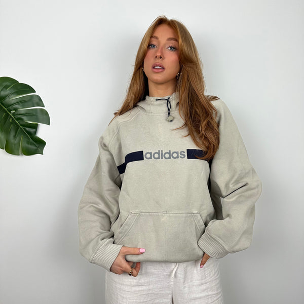 Adidas Cream Embroidered Spell Out Hoodie (M)