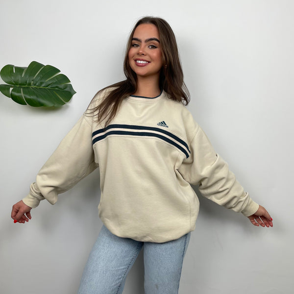 Adidas Cream Embroidered Spell Out Sweatshirt (L)