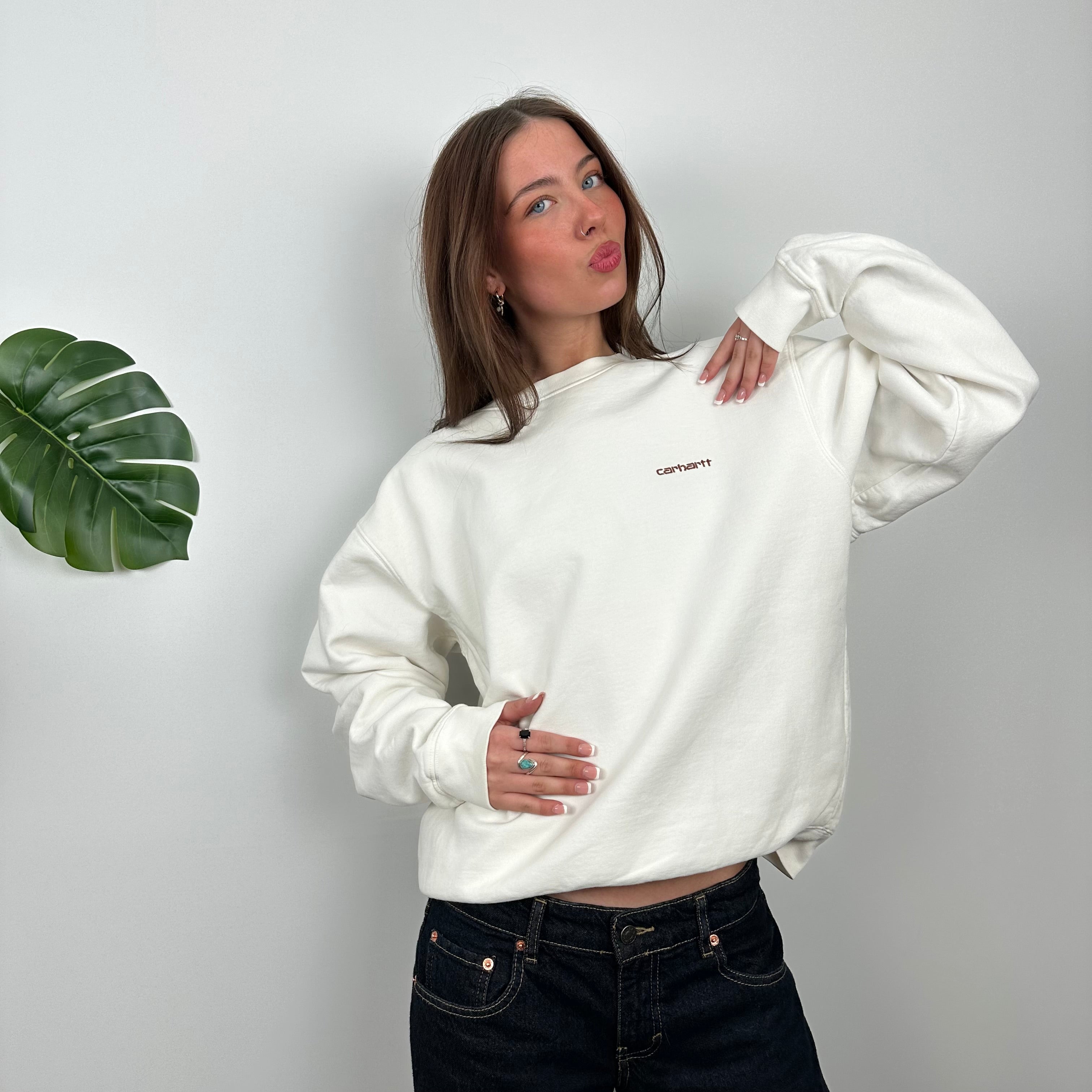 Carhartt RARE White Embroidered Spell Out Sweatshirt (M)