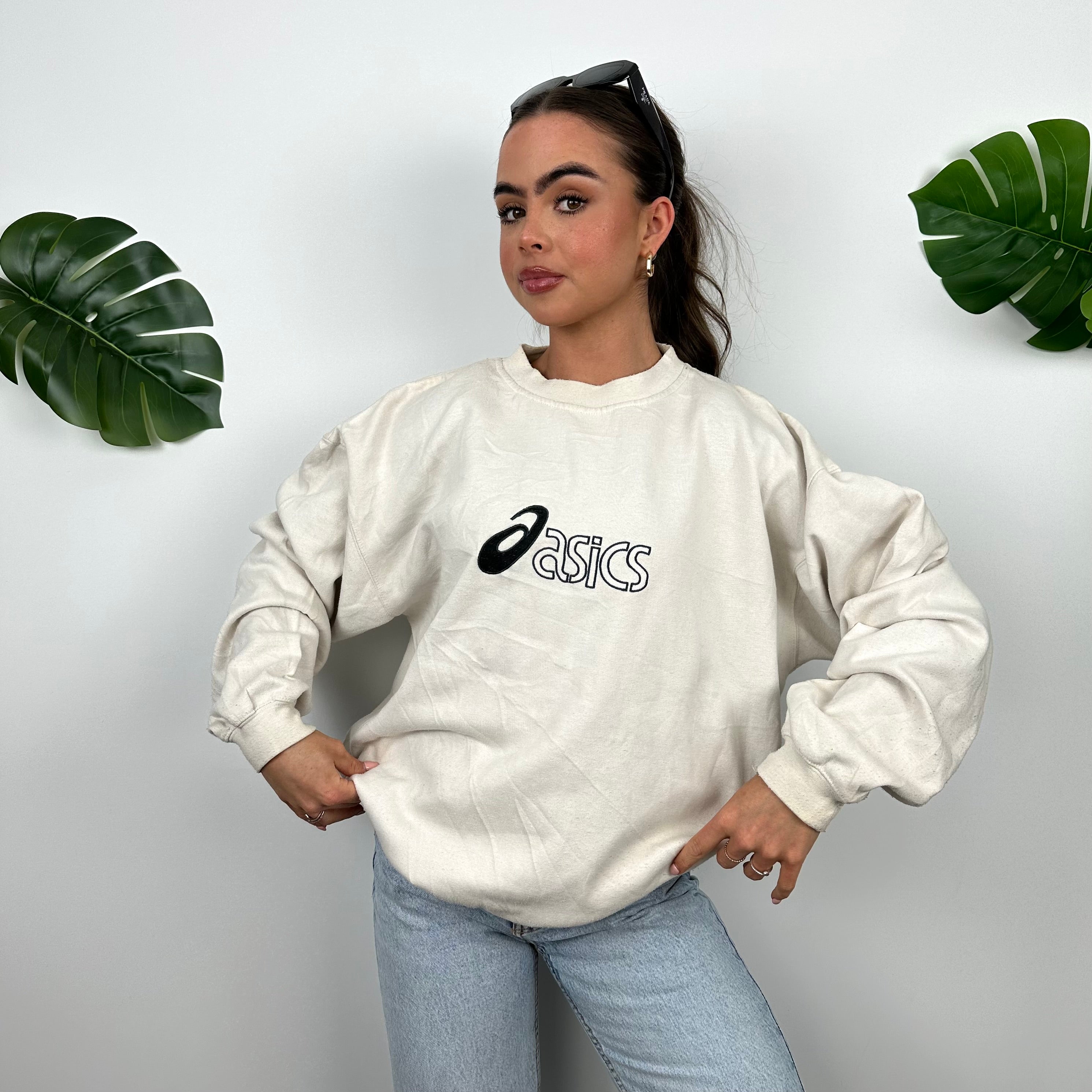 ASICS Cream Embroidered Spell Out Sweatshirt (L)