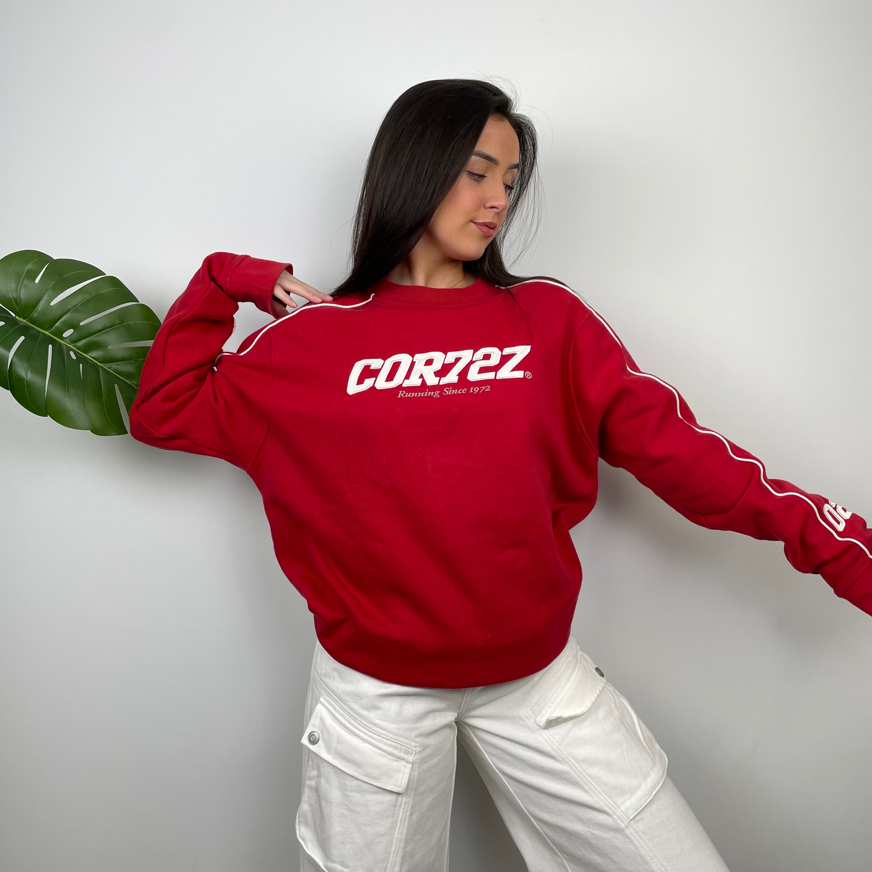 Nike Cortez RARE Red Embroidered Spell Out Sweatshirt (M)