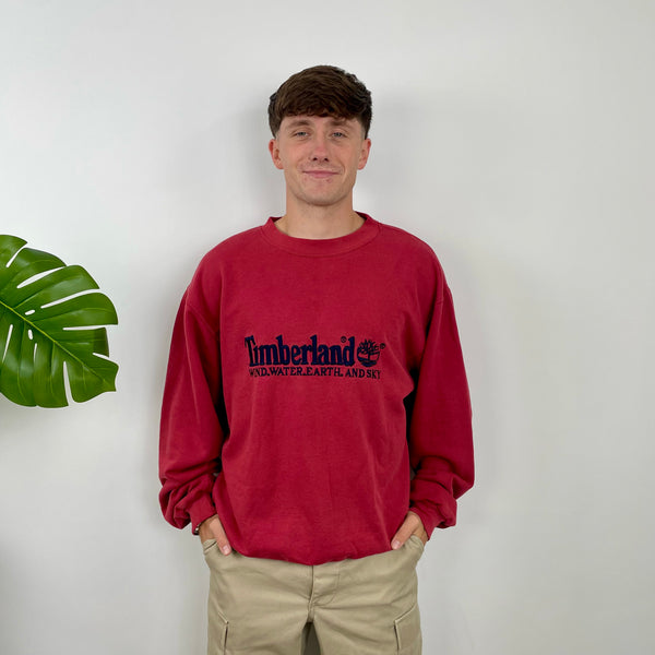 Timberland Red Embroidered Spell Out Sweatshirt (L)