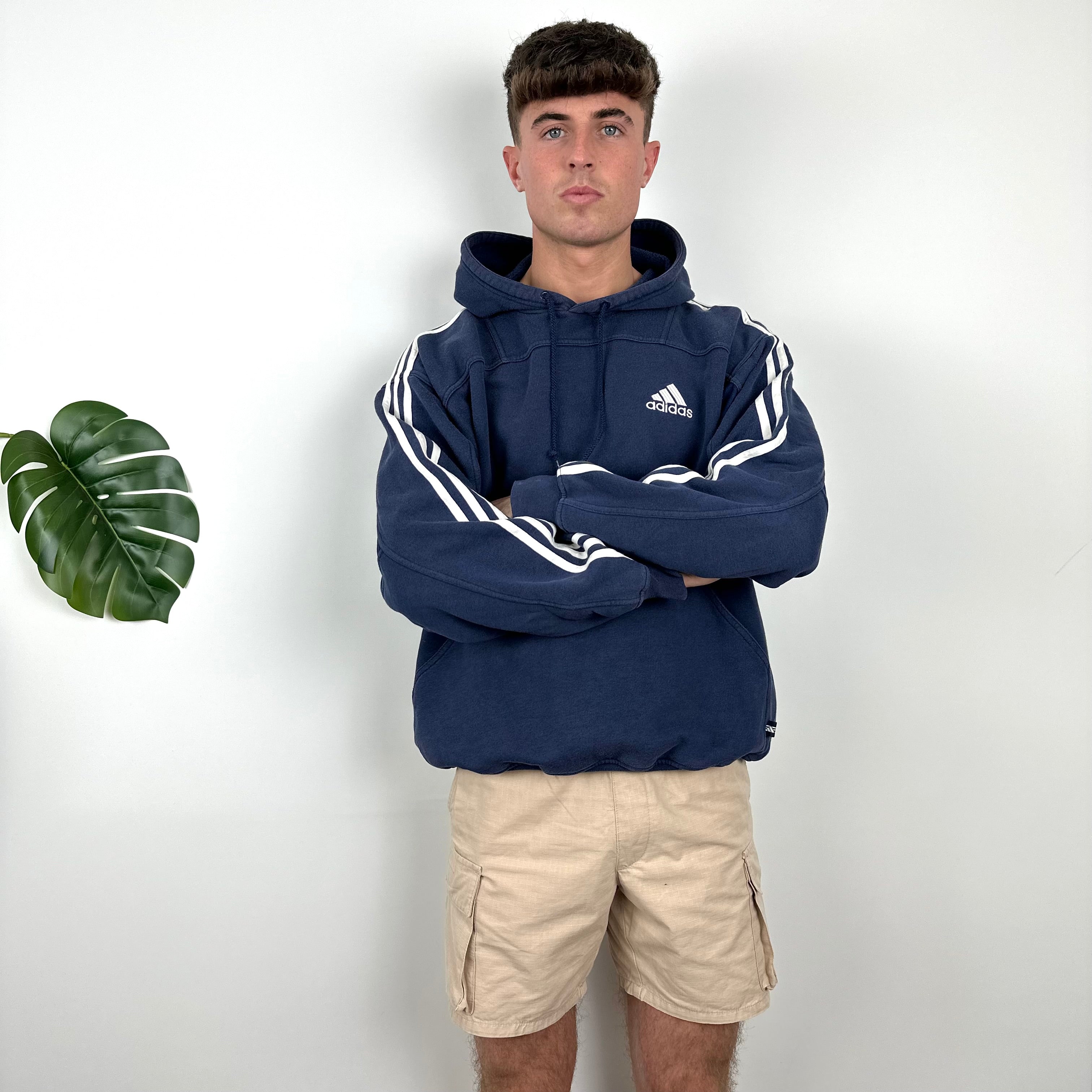 Adidas RARE Navy Embroidered Spell Out Hoodie (L)