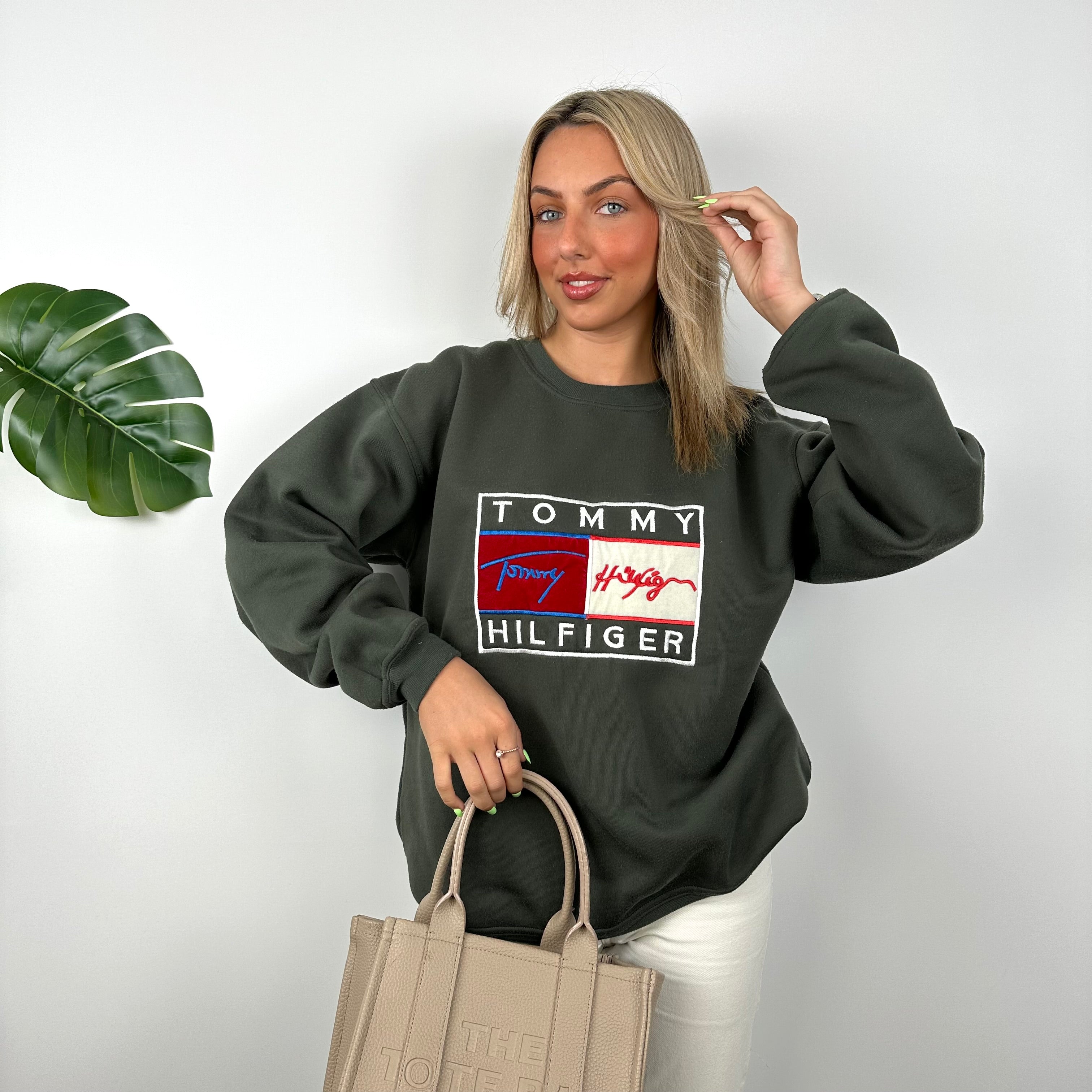 Tommy Hilfiger Green Embroidered Spell Out Sweatshirt (L)