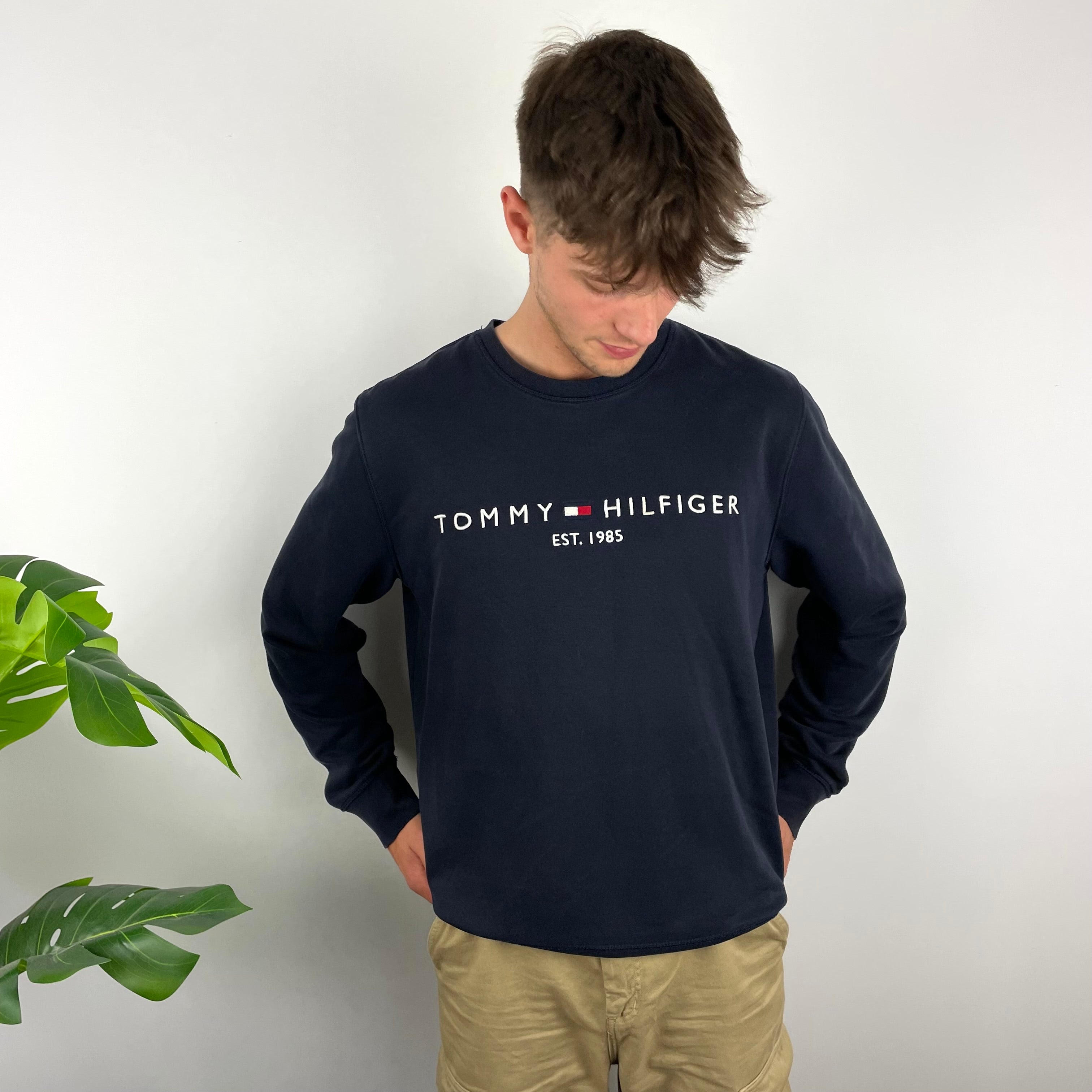 Tommy Hilfiger RARE Navy Embroidered Spell Out Sweatshirt (M)
