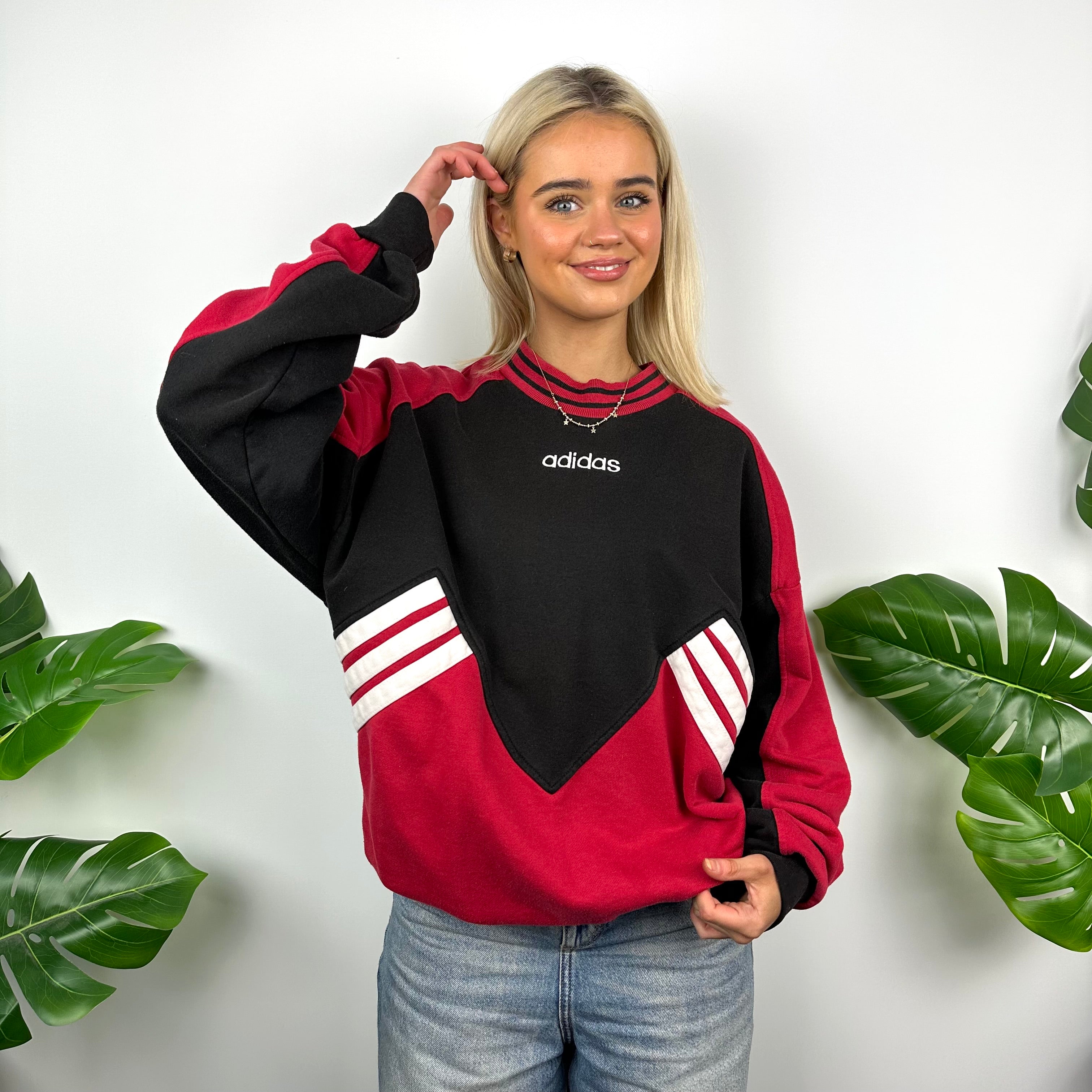 Adidas Red & Black Embroidered Spell Out Sweatshirt (L)