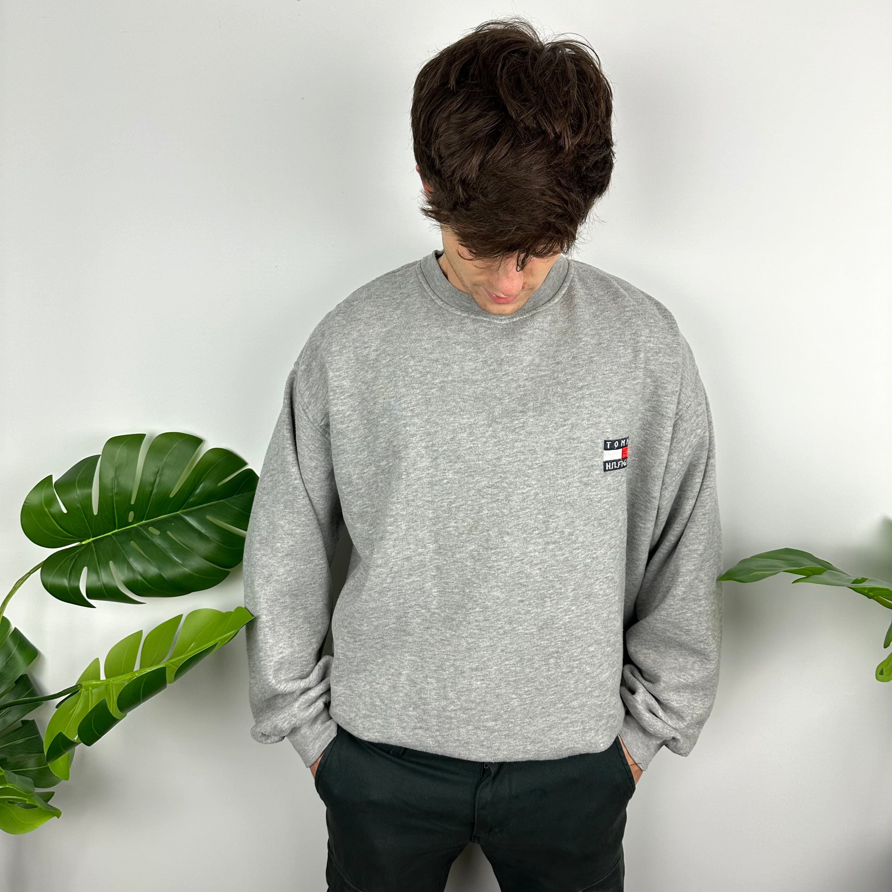 Tommy Hilfiger Grey Embroidered Spell Out Sweatshirt (L)