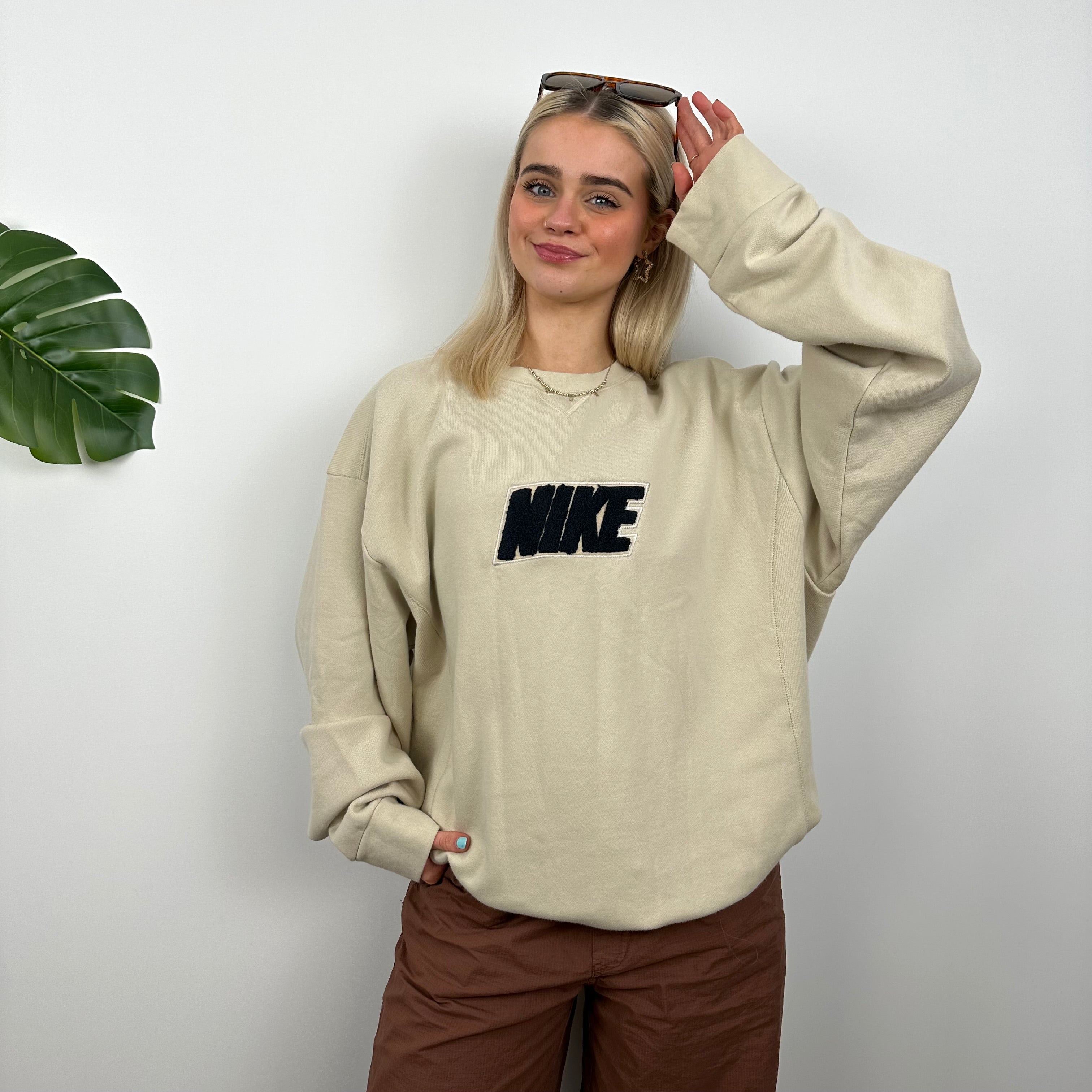 Nike Cream Embroidered Spell Out Sweatshirt (L)