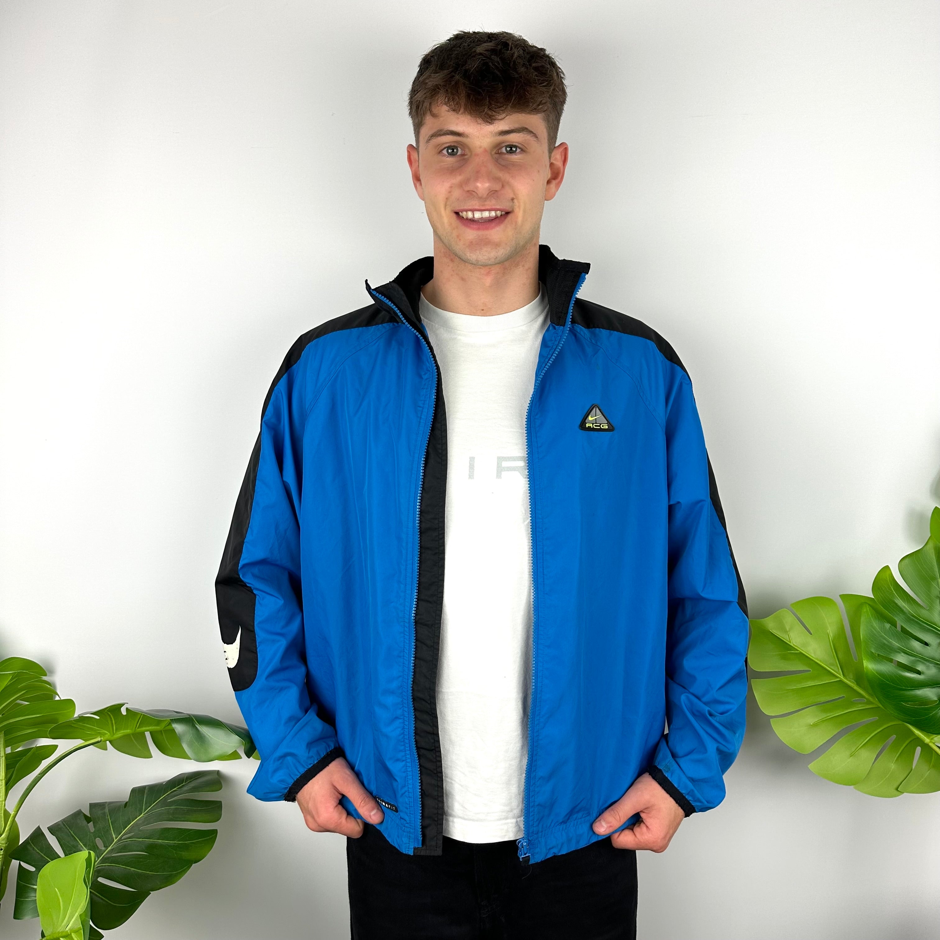 Nike ACG Blue Embroidered Spell Out Windbreaker Jacket (L)