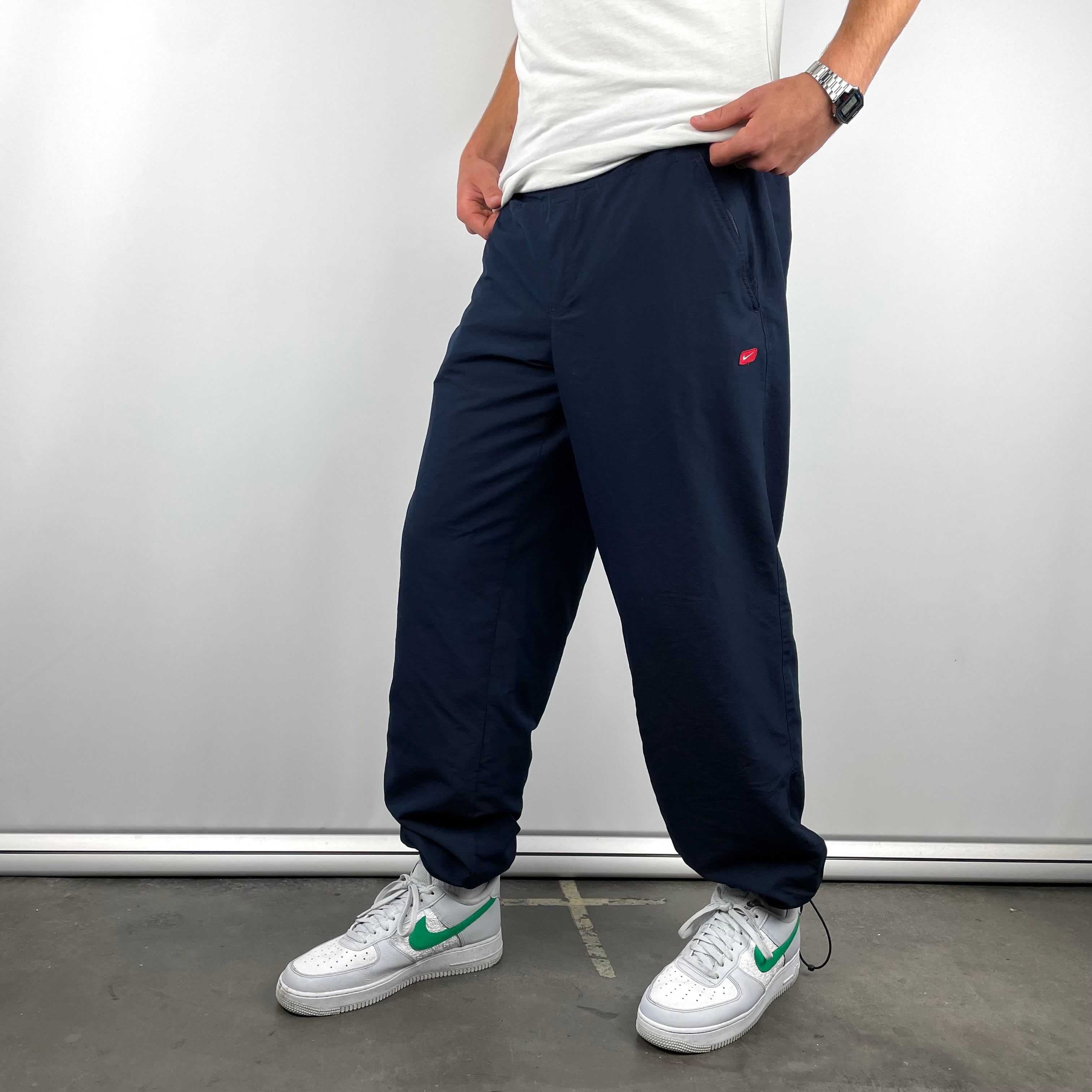 Nike Navy Embroidered Swoosh Track Pants (L)