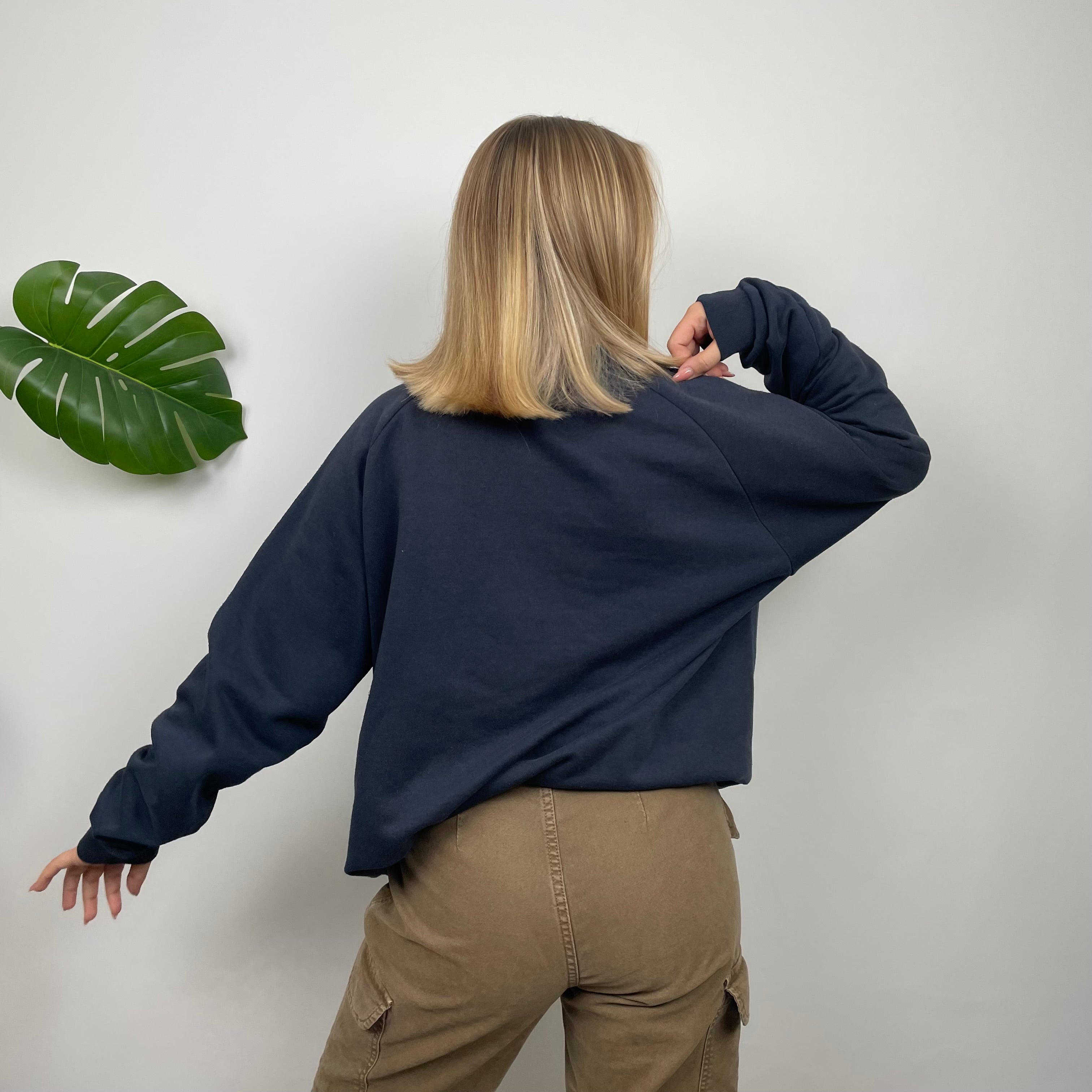 Reebok Navy Embroidered Spell Out Sweatshirt (M)