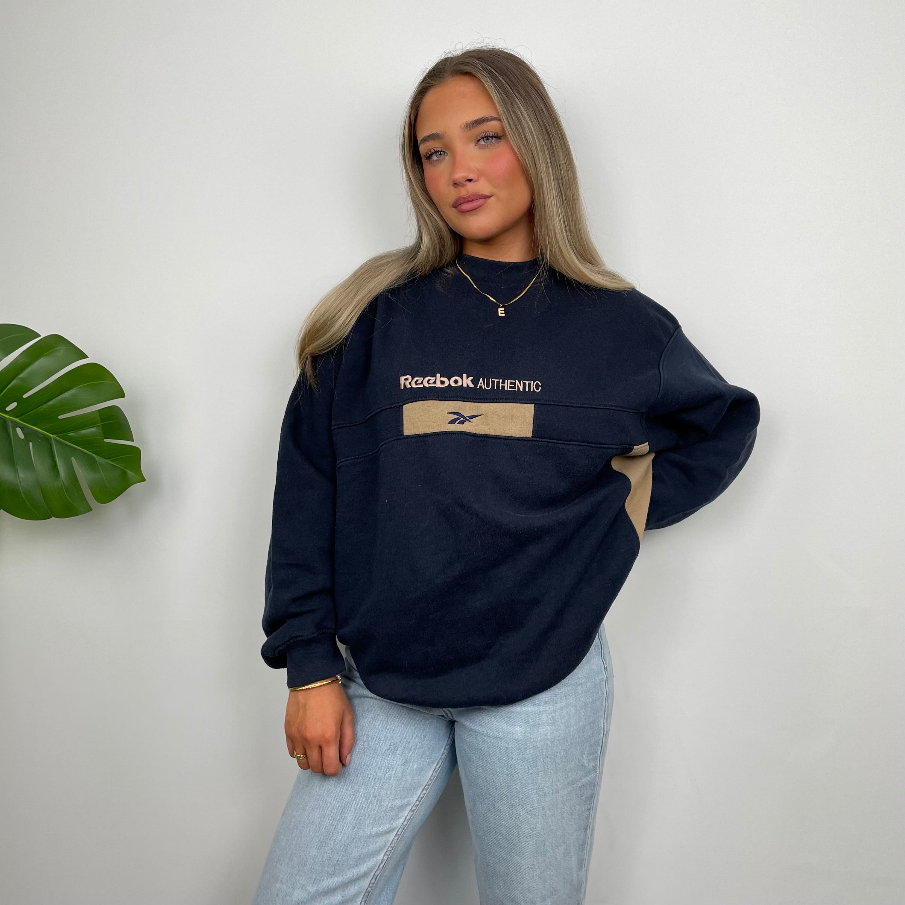 Reebok Authentic Navy Embroidered Spell Out Sweatshirt (L)