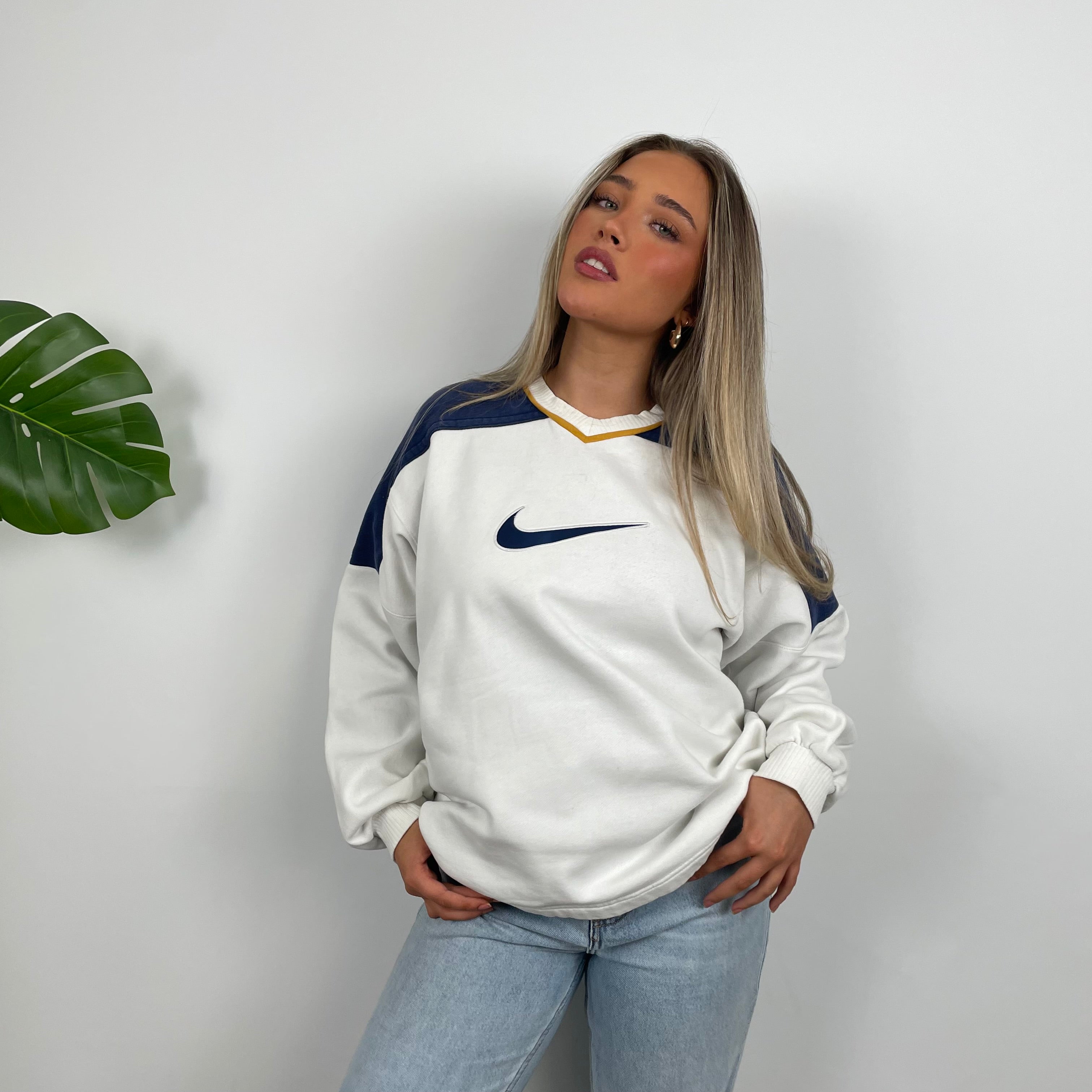 Nike White Embroidered Swoosh Sweatshirt (M)