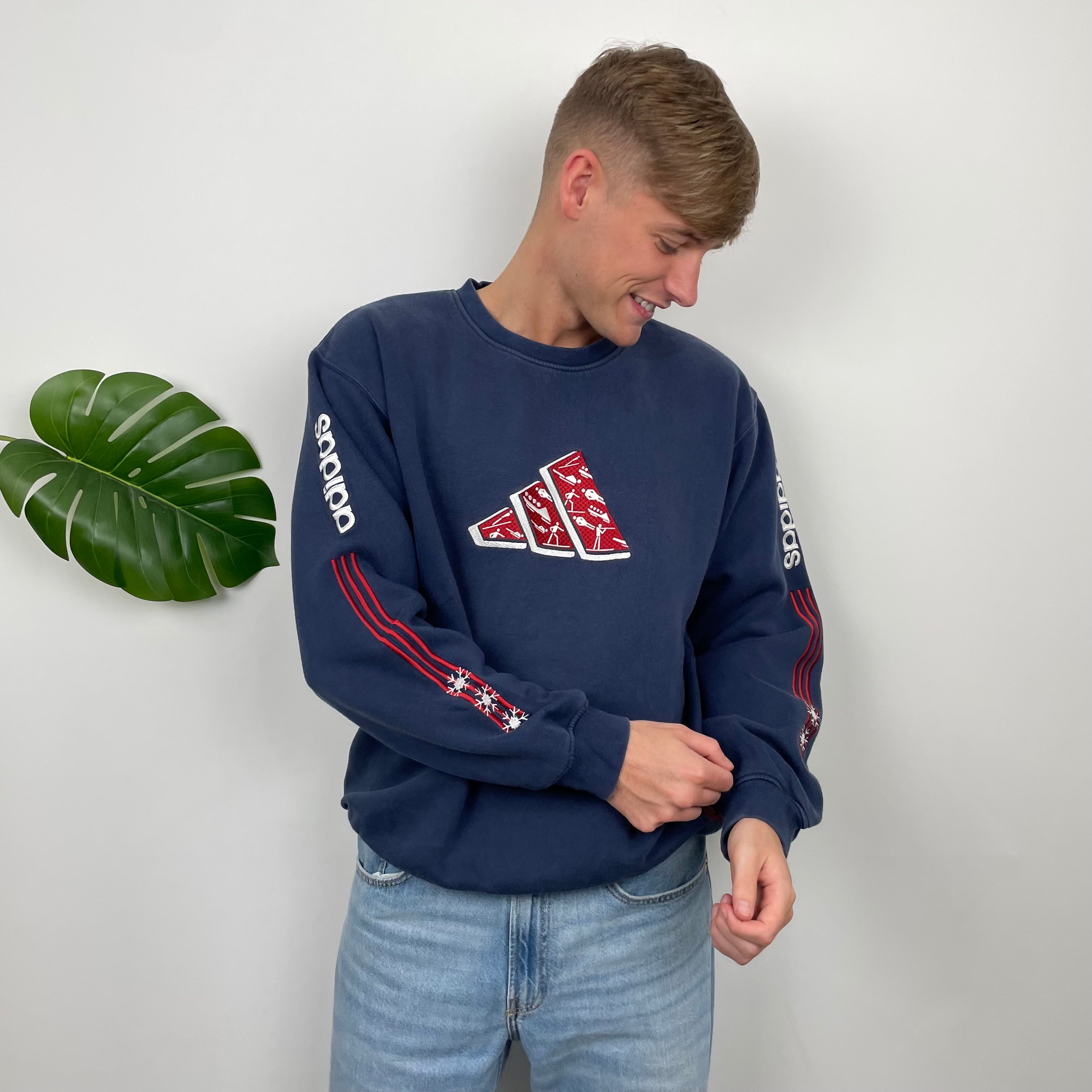 Adidas RARE Red and Navy Embroidered Spell Out Sweatshirt (L)