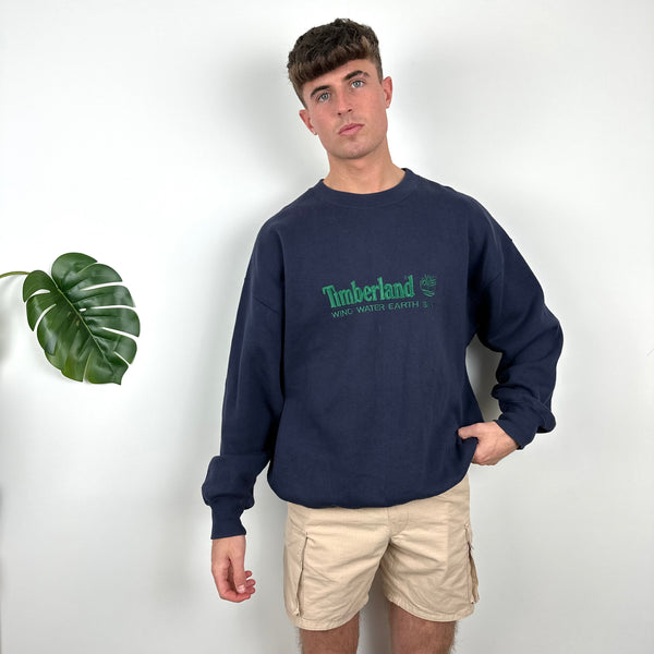 Timberland Navy Embroidered Spell Out Sweatshirt (L)