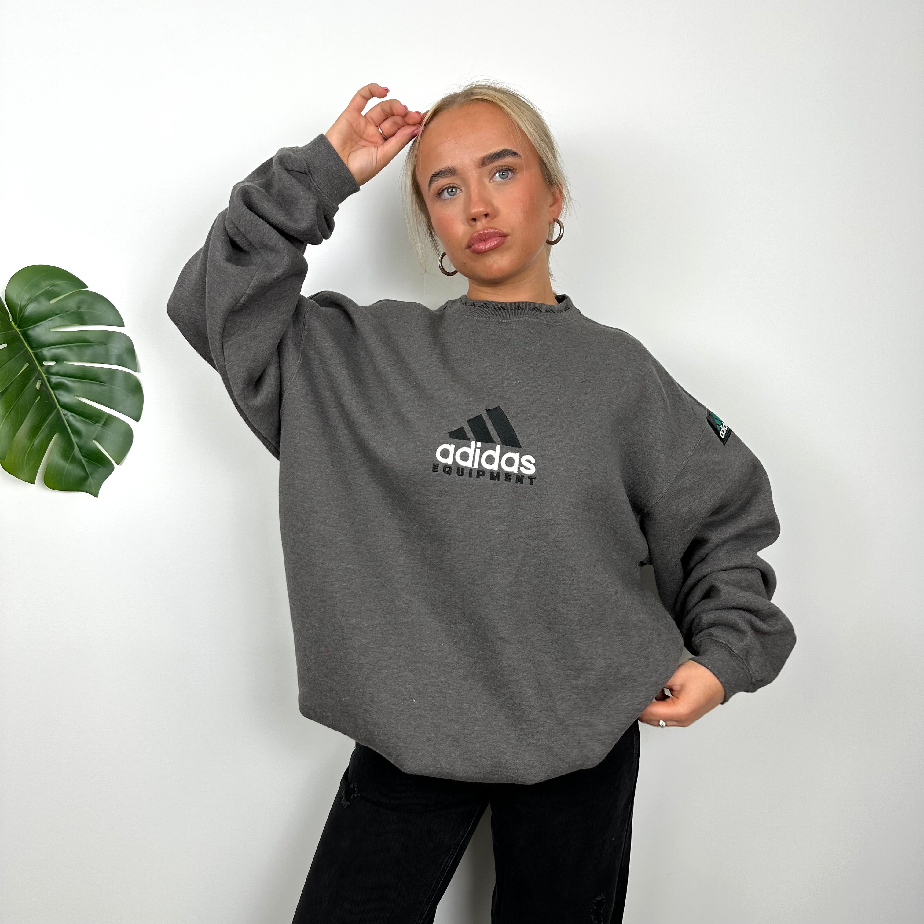 Adidas Equipment RARE Grey Embroidered Spell Out Sweatshirt (L)