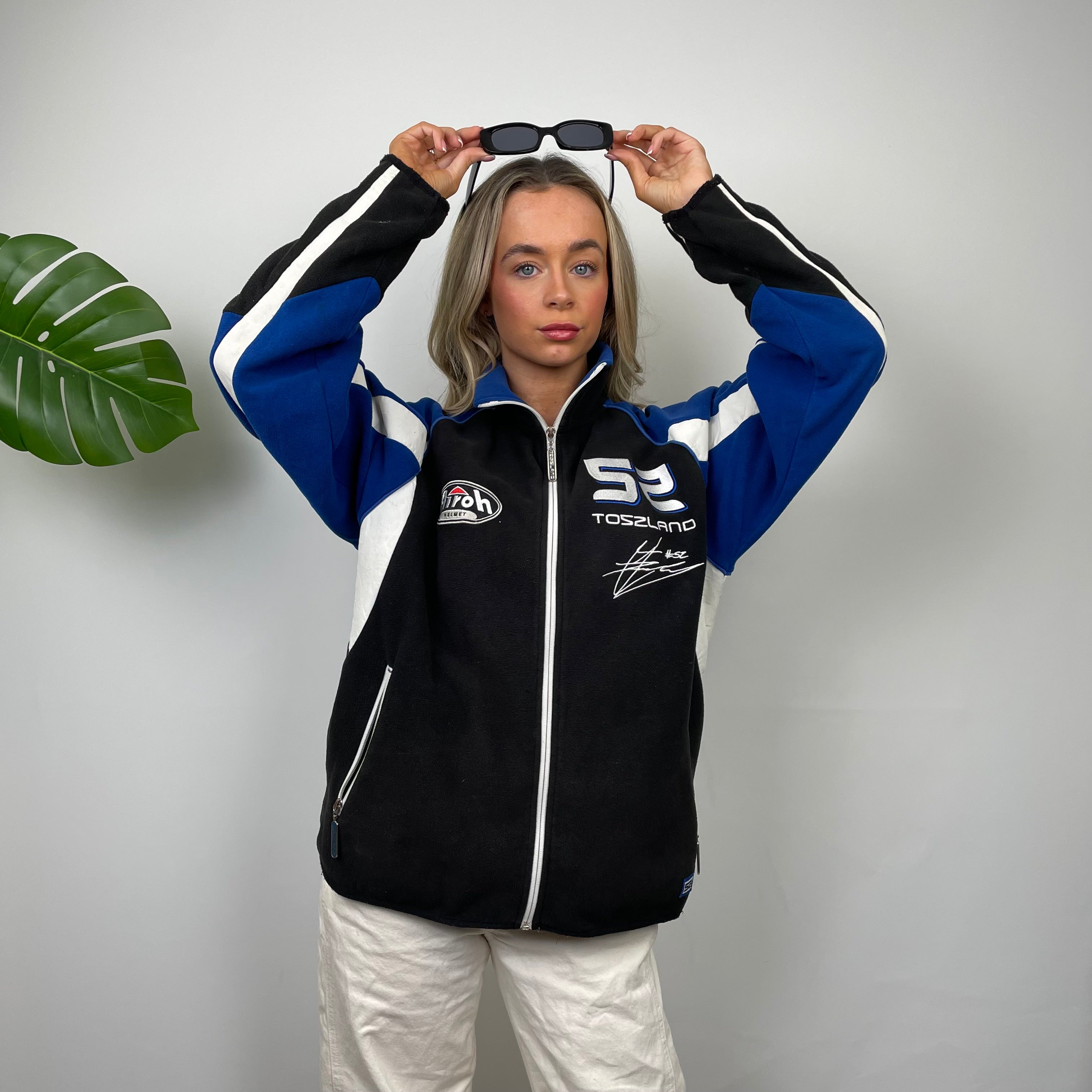 BKS Racing Blue Embroidered Spell Out Zip Up Fleece Jacket (M)