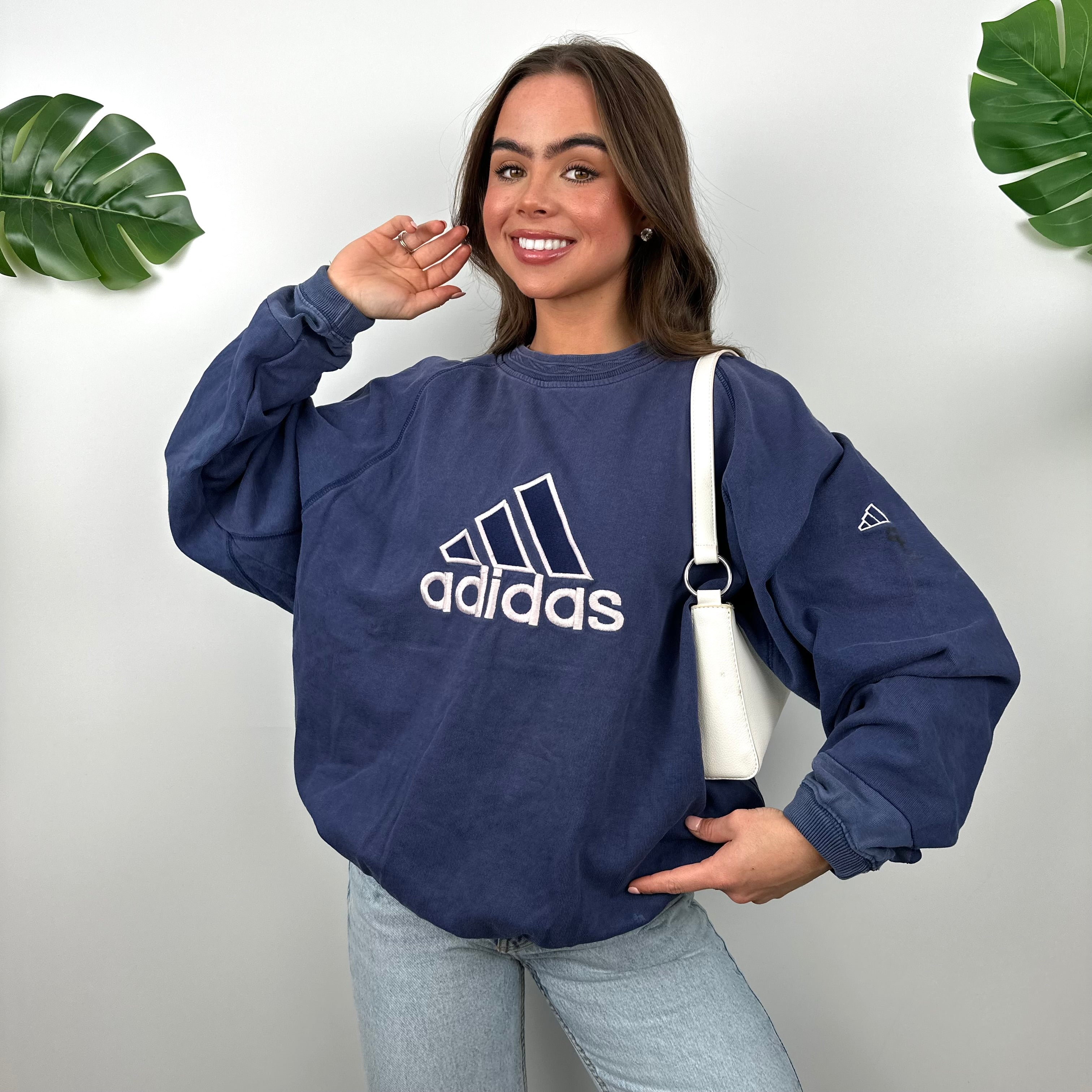 Adidas Navy Embroidered Spell Out Sweatshirt (L)