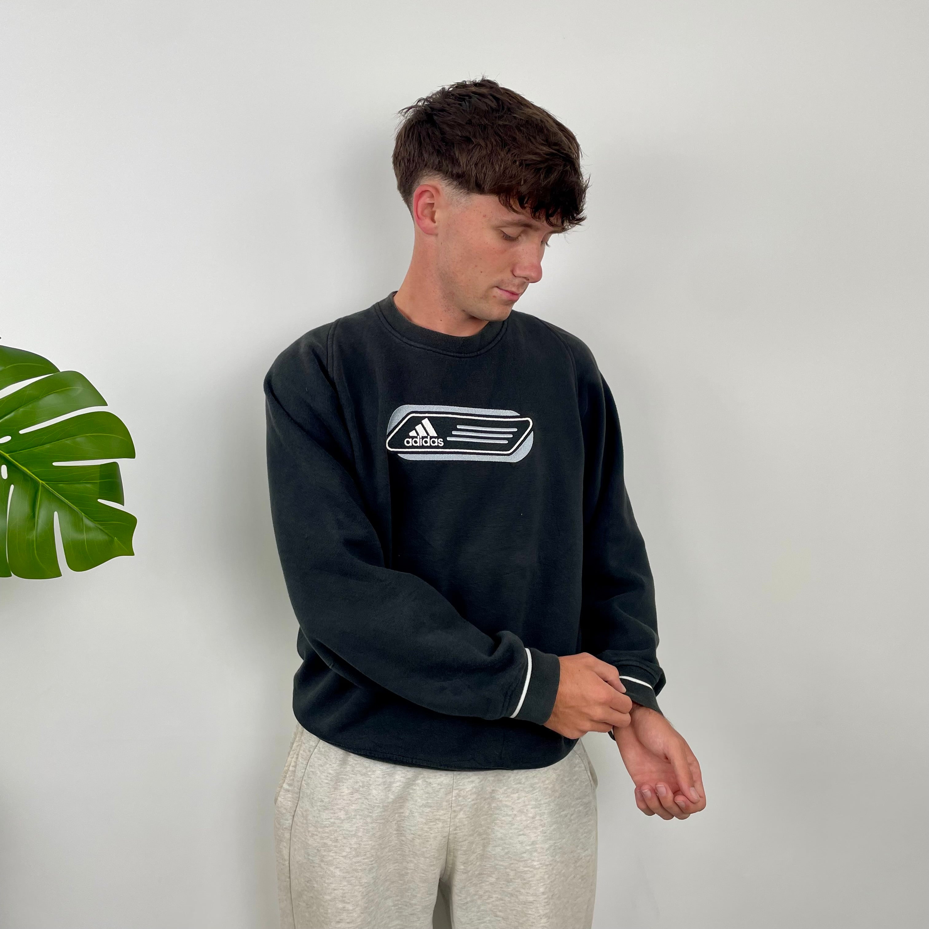 Adidas Black Embroidered Spell Out Sweatshirt (M)