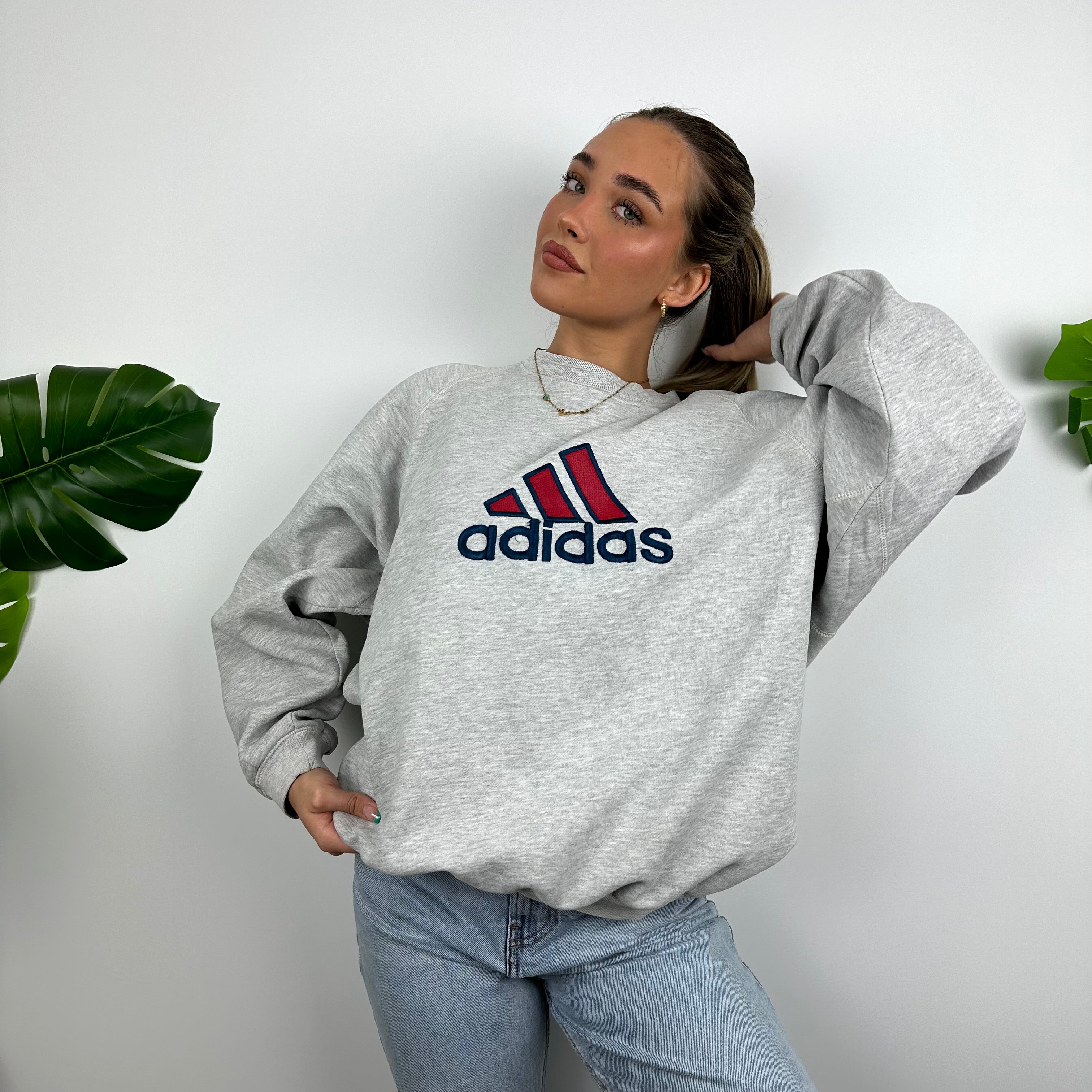 Adidas Grey Embroidered Spell Out Sweatshirt (L)