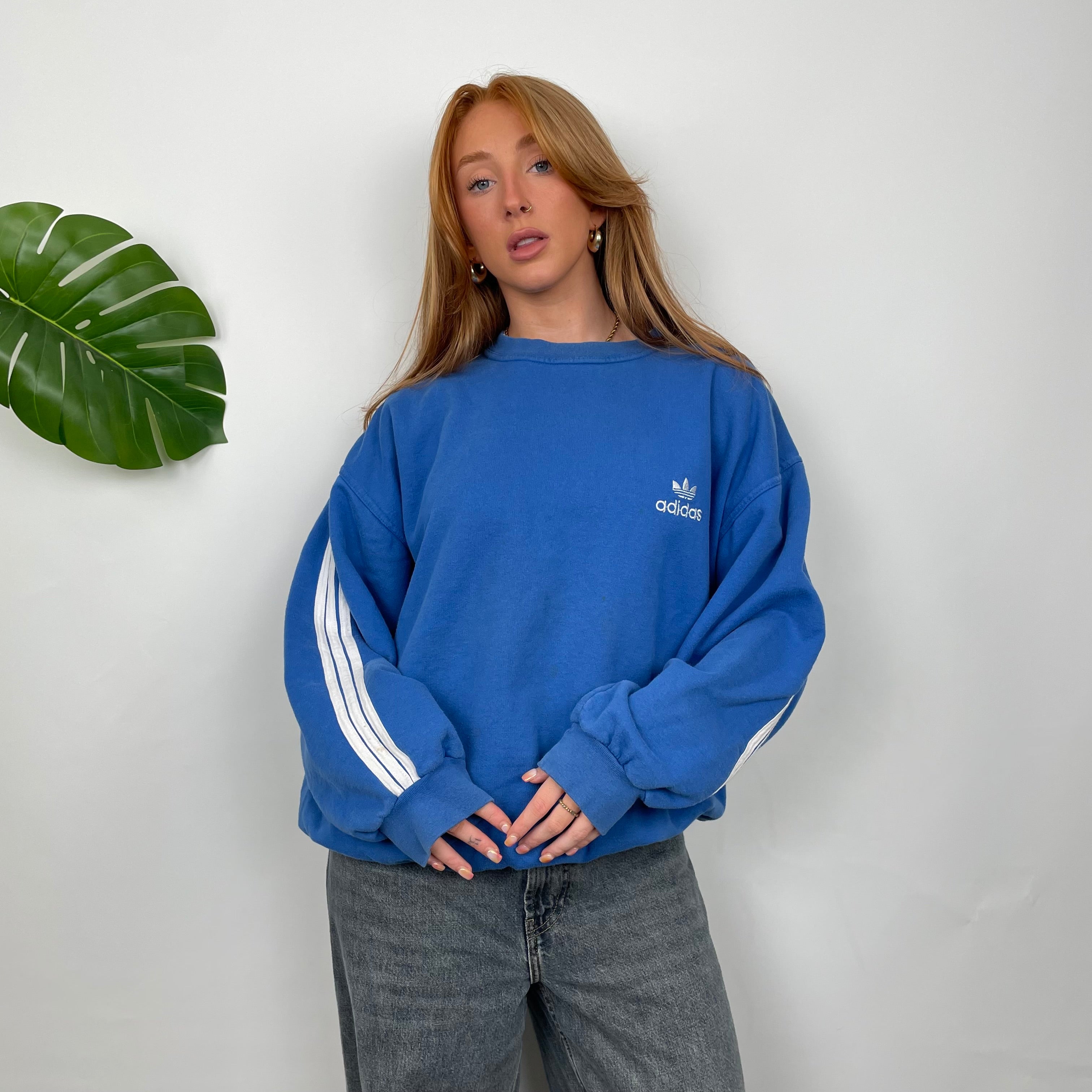 Adidas Blue Embroidered Spell Out Sweatshirt (XXL)