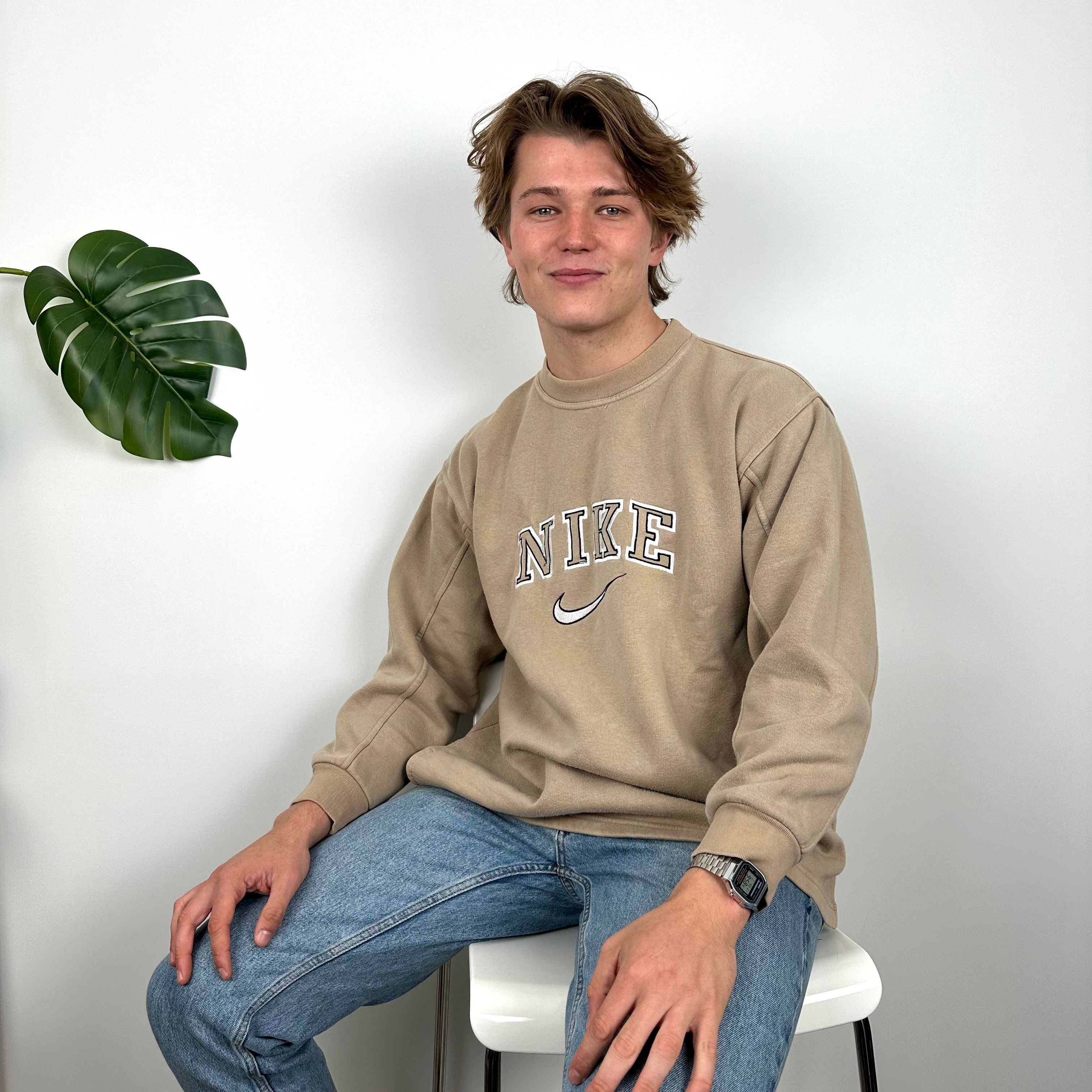 Nike Tan Brown Embroidered Spell Out Sweatshirt (M)