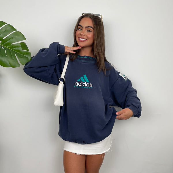 Adidas Equipment Navy Embroidered Spell Out Sweatshirt (XL)