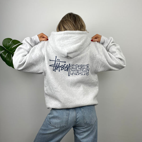 Stussy Grey Embroidered Zip Up Hoodie (M)